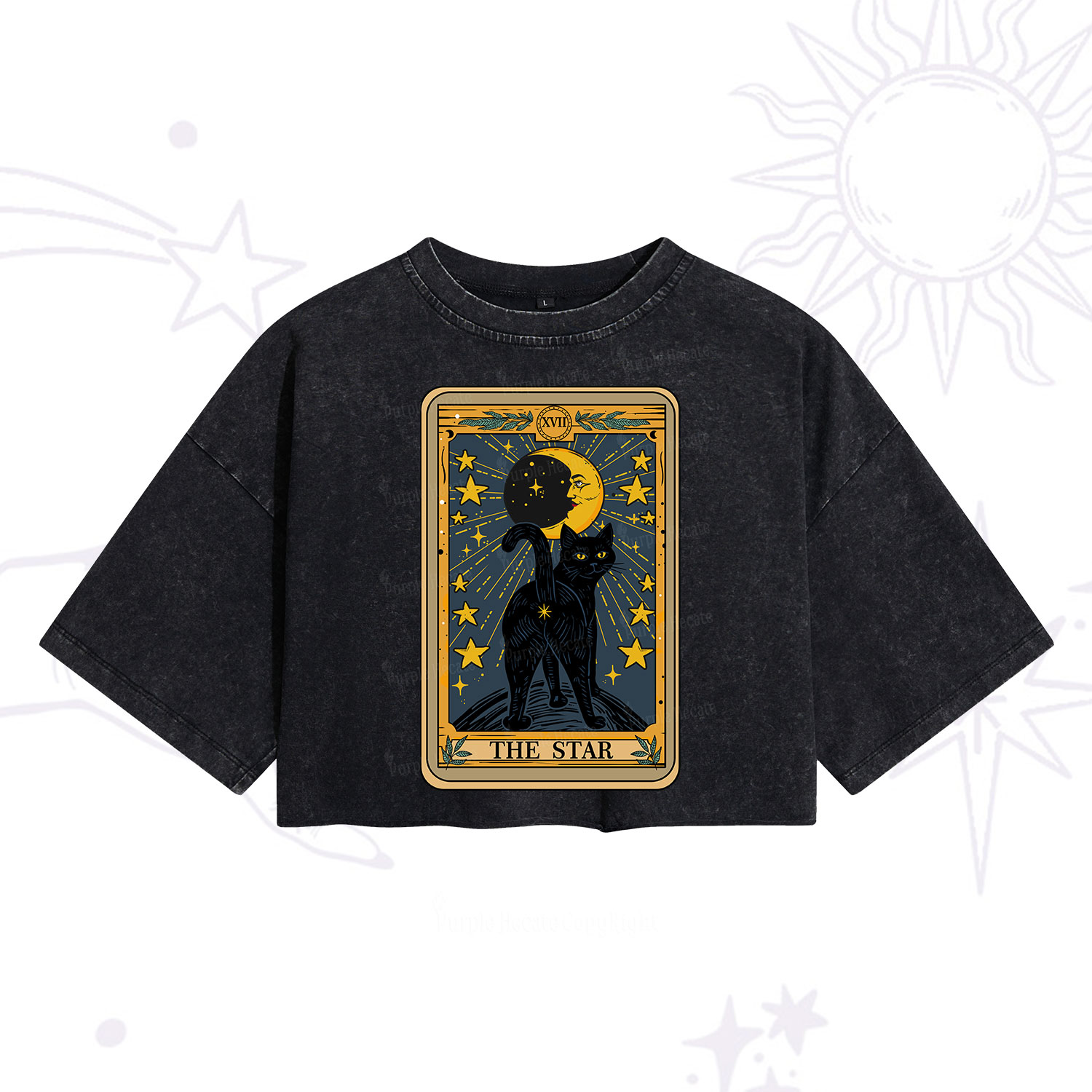 Purplehecate The Star Tarot Cat Washed Cropped T-Shirt