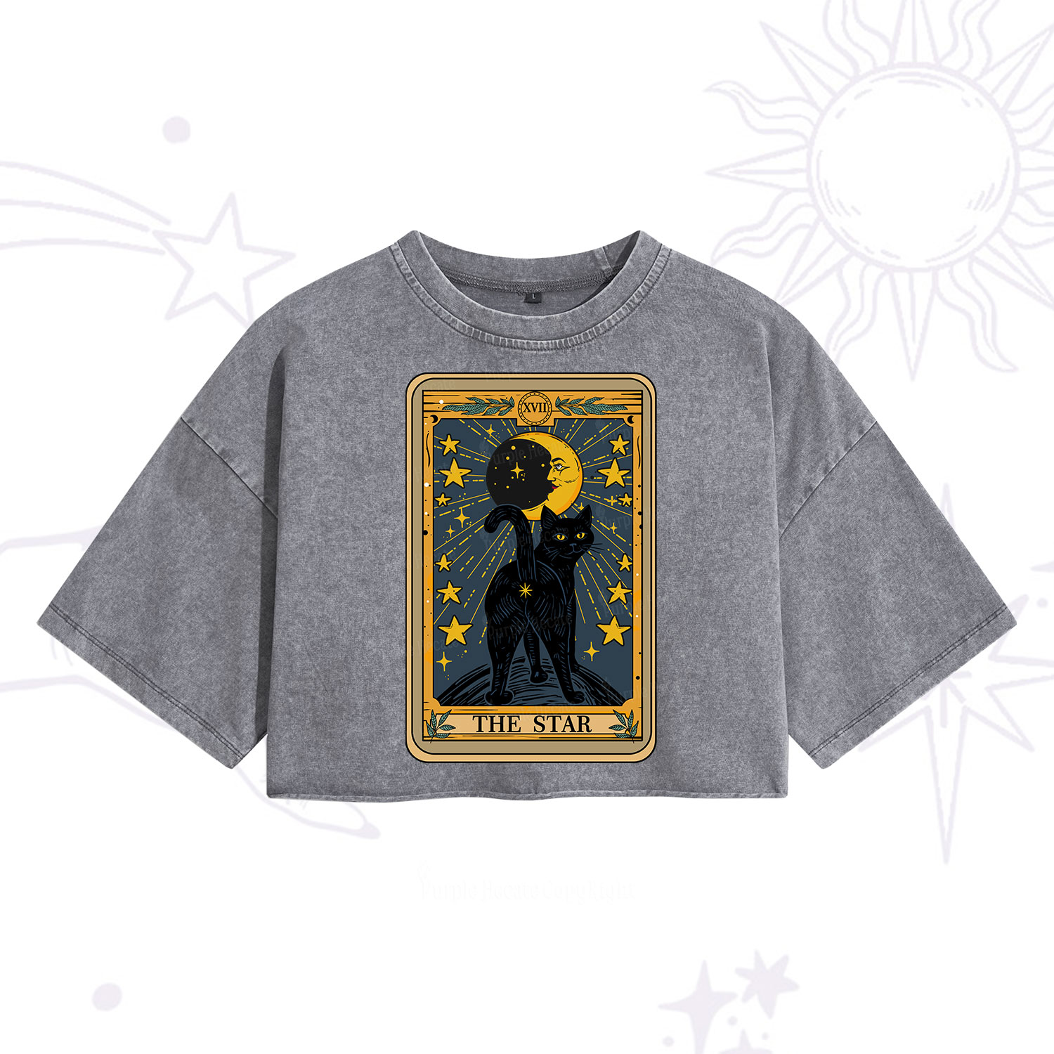 Purplehecate The Star Tarot Cat Washed Cropped T-Shirt