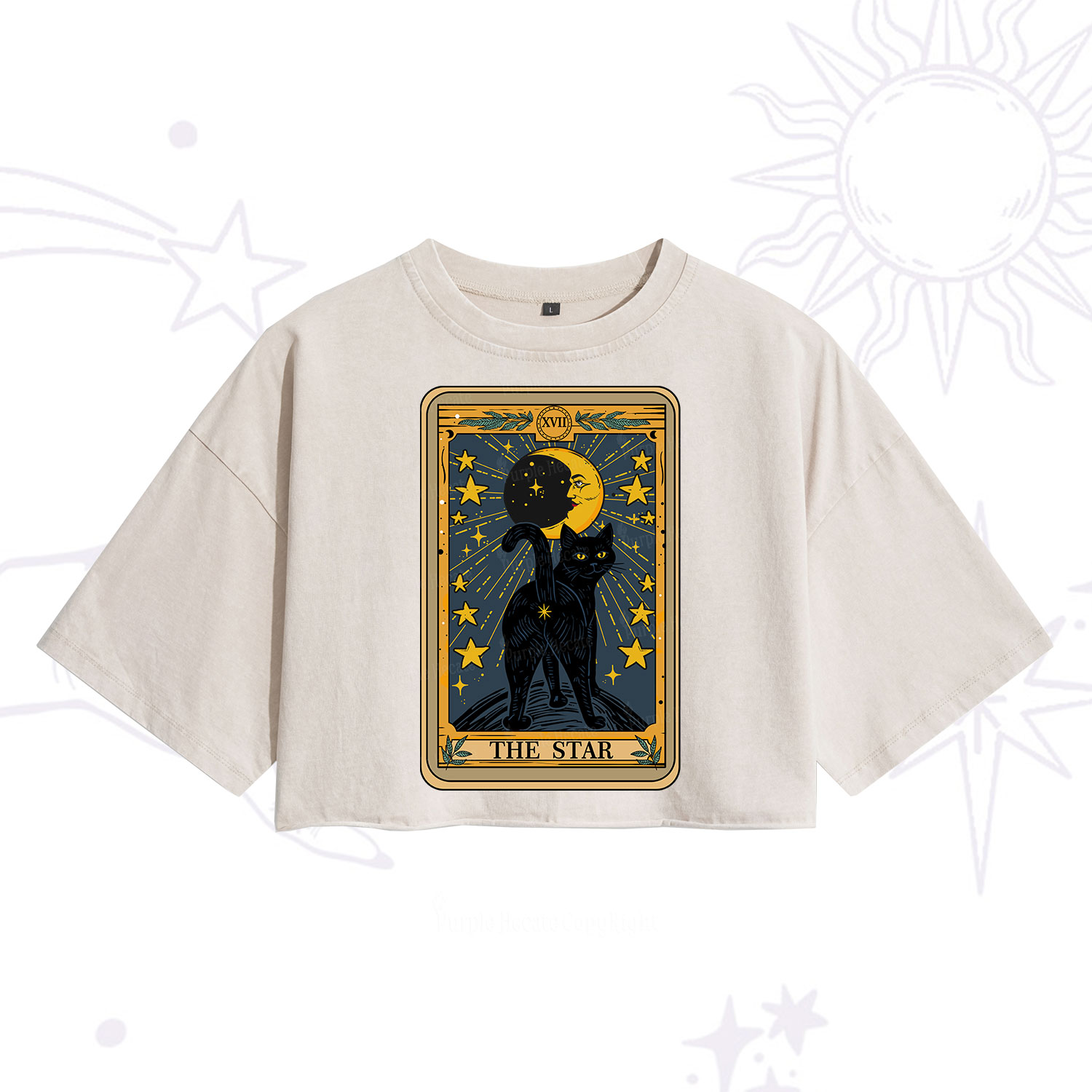 Purplehecate The Star Tarot Cat Washed Cropped T-Shirt