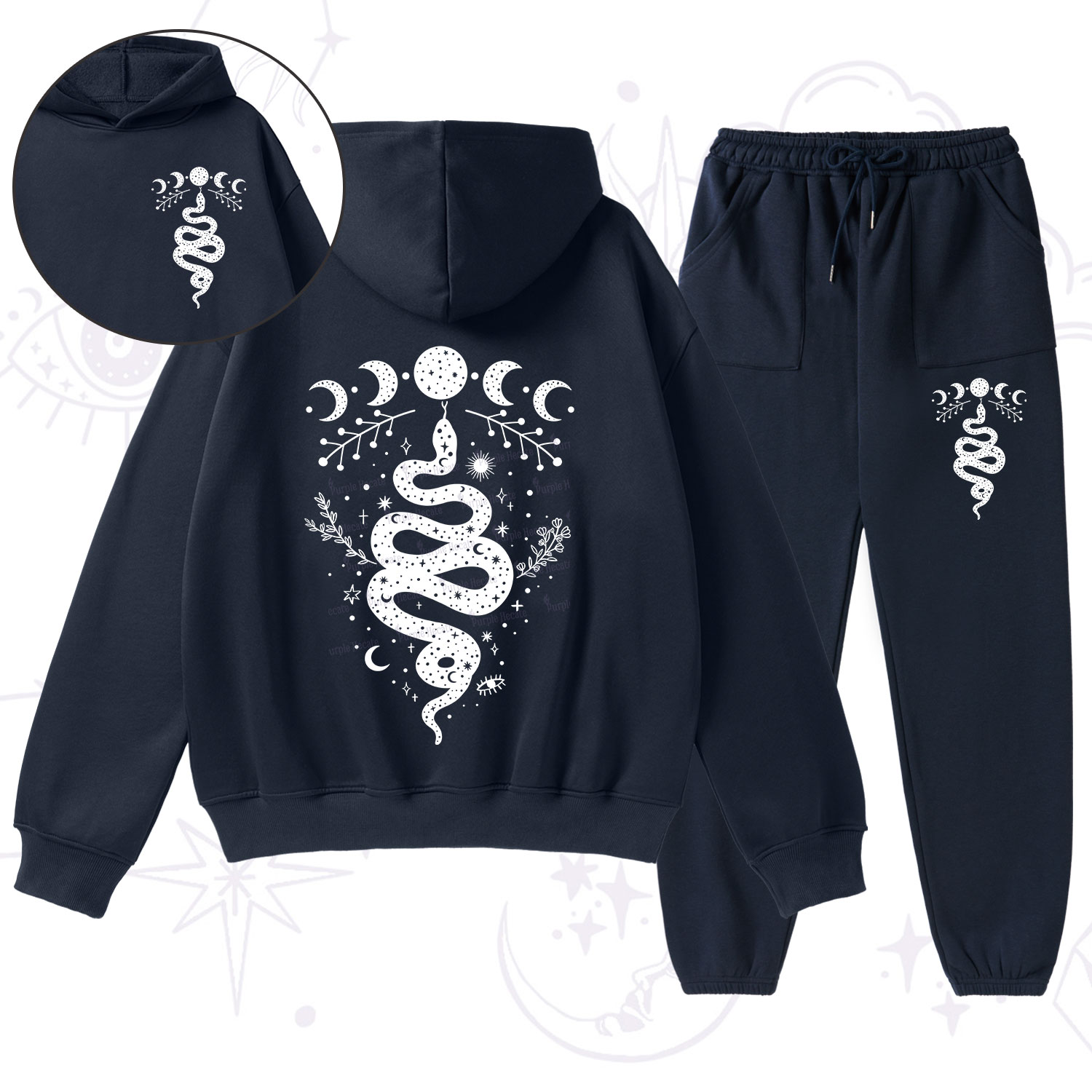 Purplehecate Snake And Moon Phase Comfort Fleece Hoodie Suit