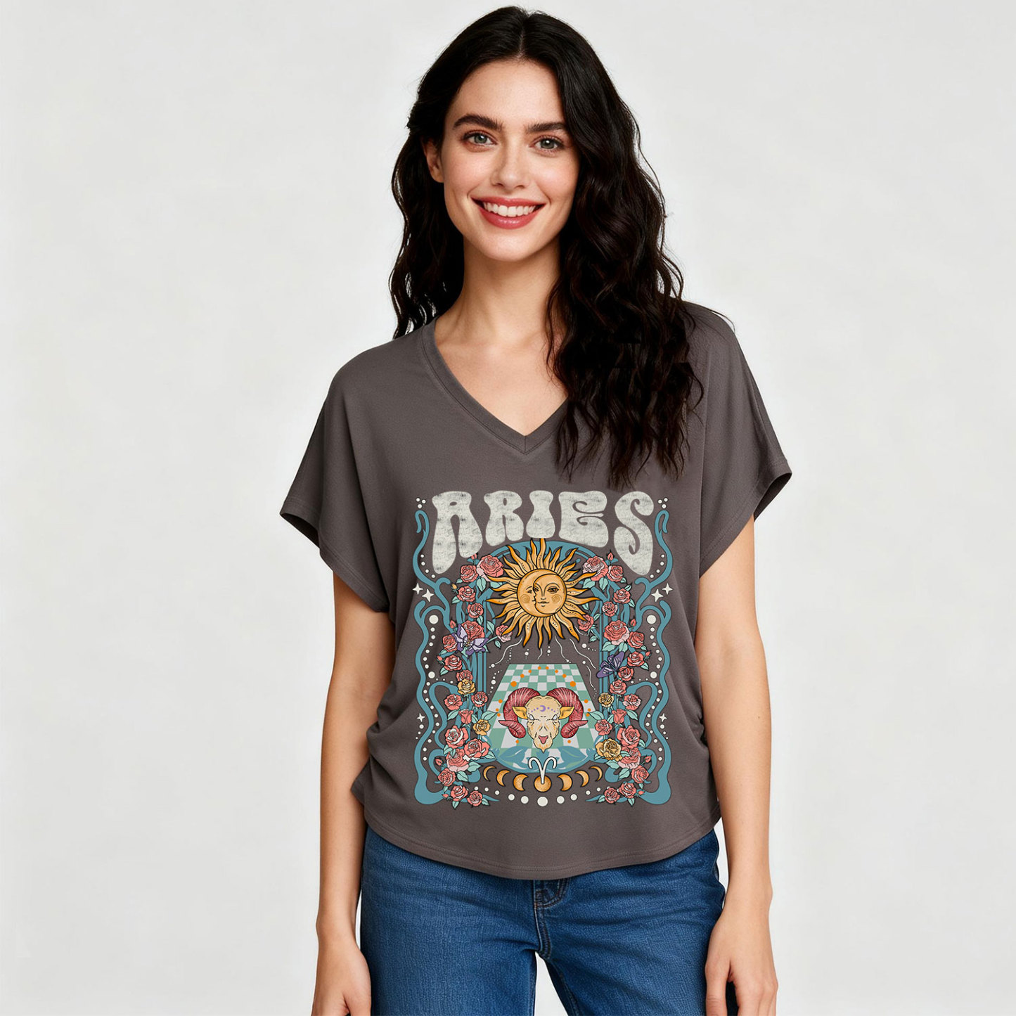 Purplehecate Aries Spirit Zodiac V-Neck T-Shirt