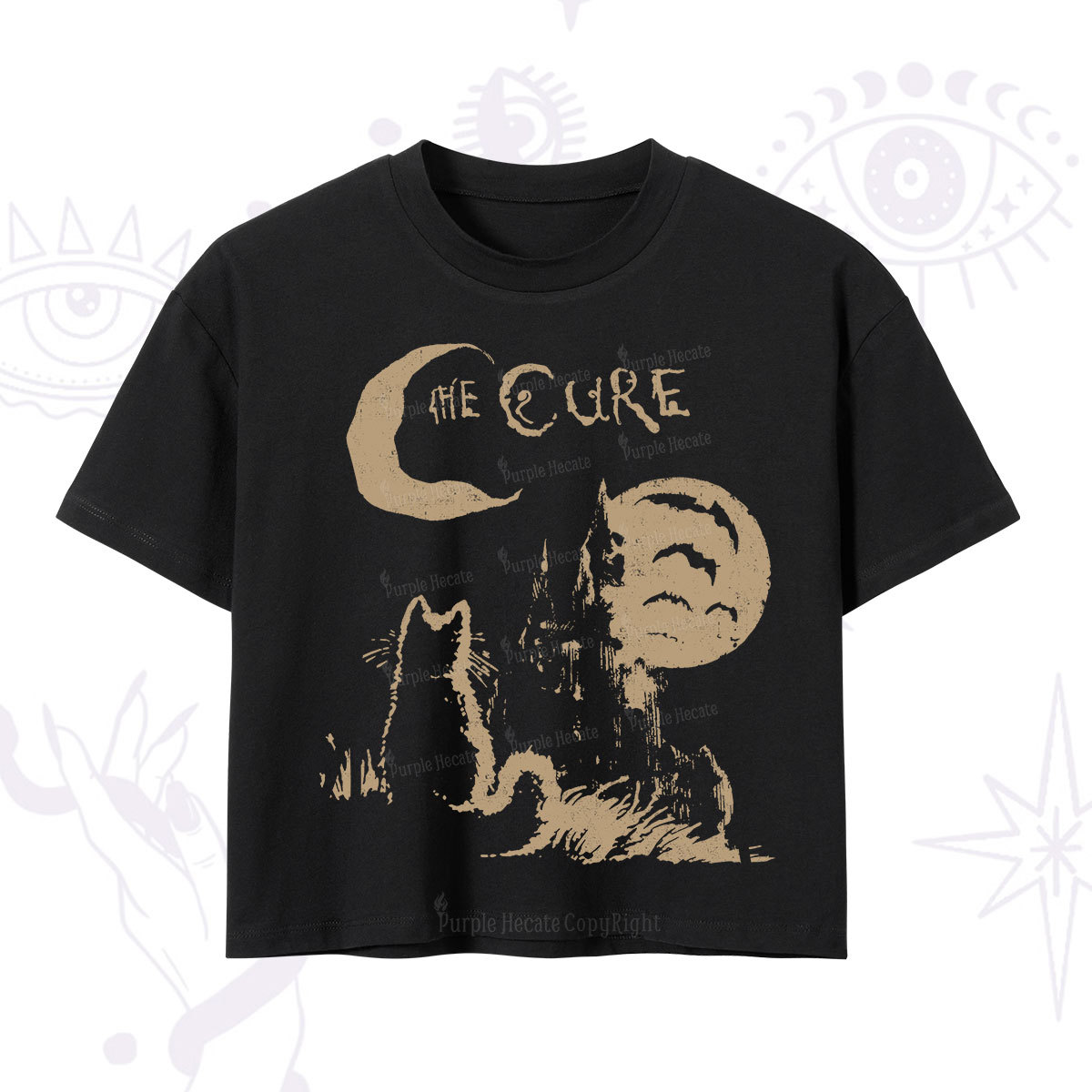Purplehecate Goth Moon Cat Post-Punk Crop T-Shirt