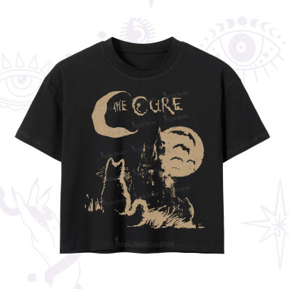 Purplehecate Goth Moon Cat Post-Punk Crop T-Shirt