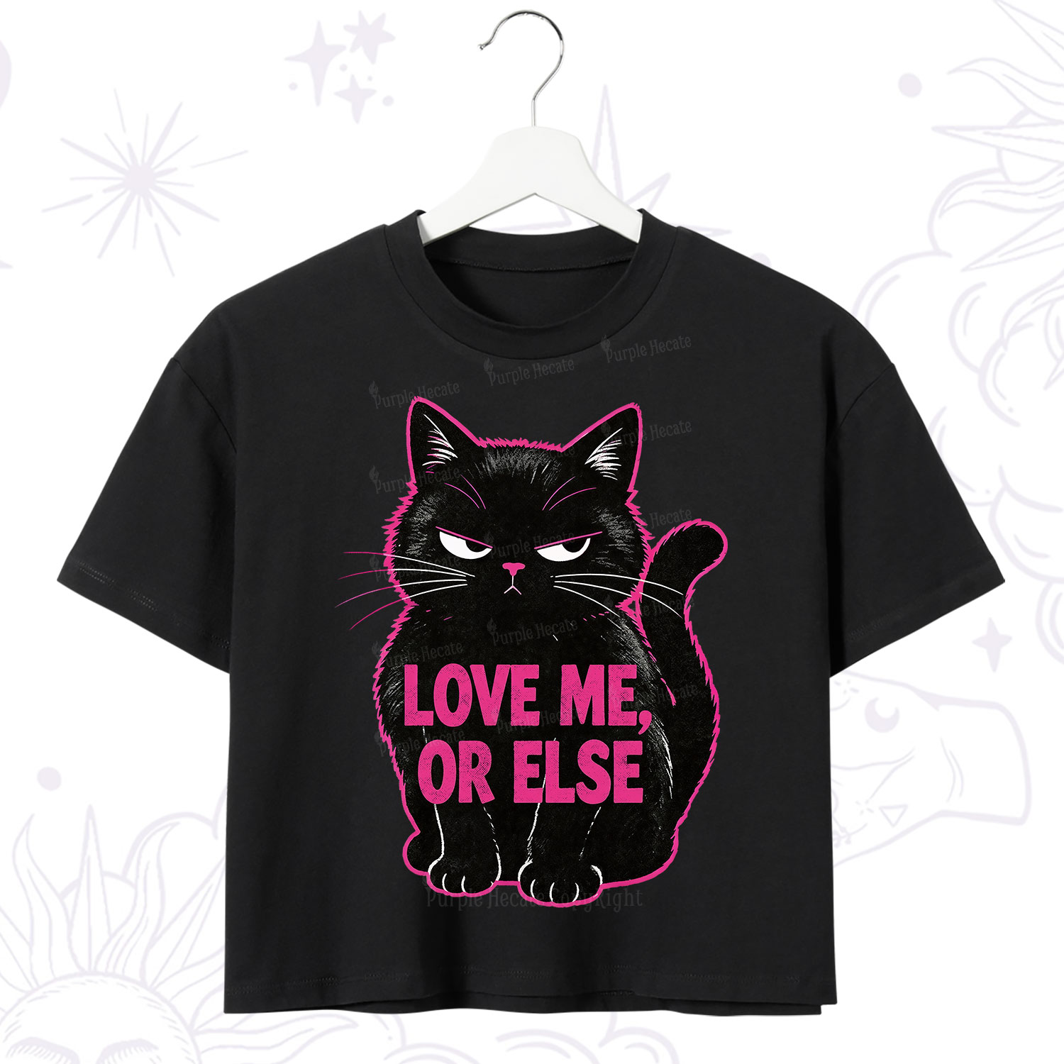 Purplehecate Grumpy Black Cat Love Me or Else Crop T-Shirt
