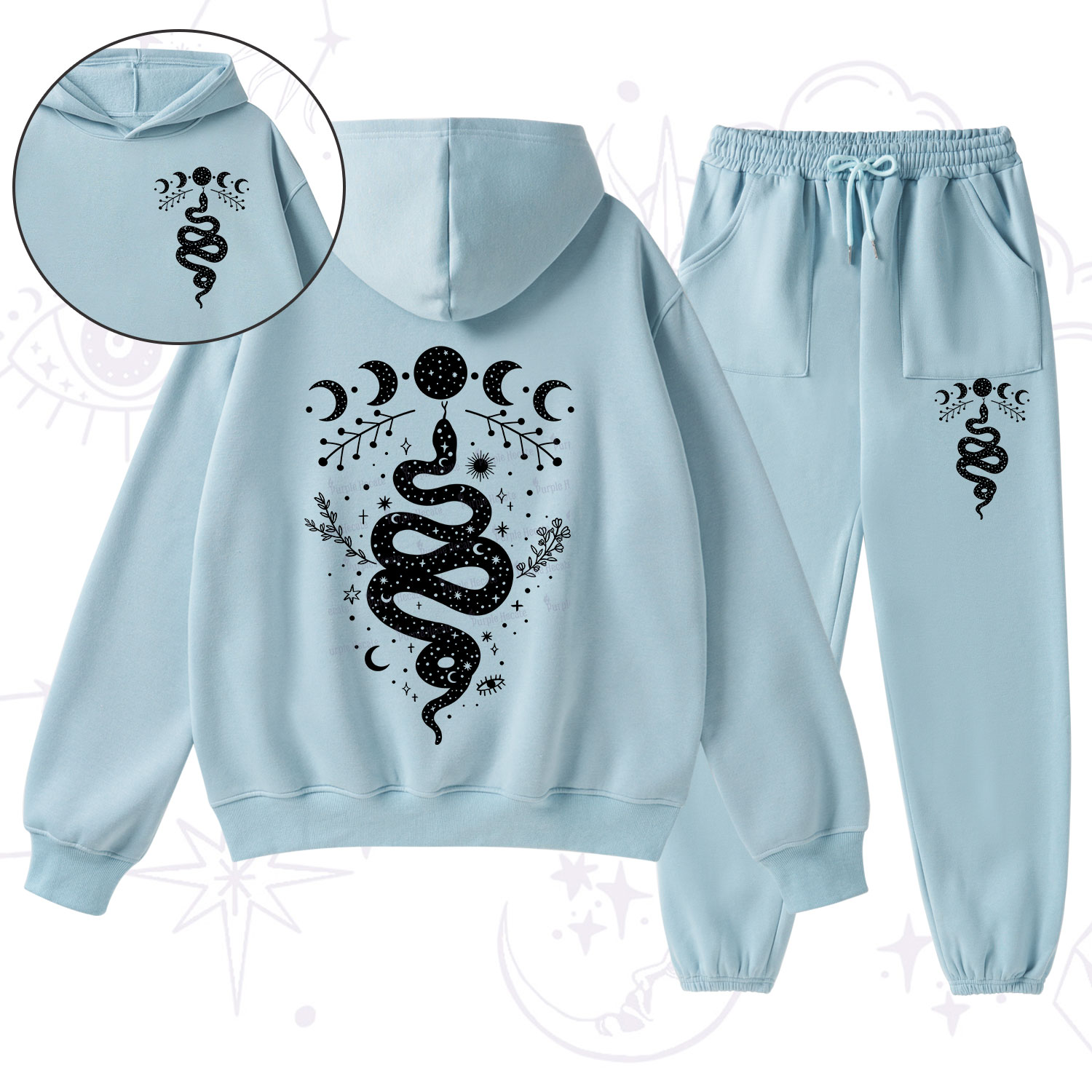 Purplehecate Snake And Moon Phase Comfort Fleece Hoodie Suit