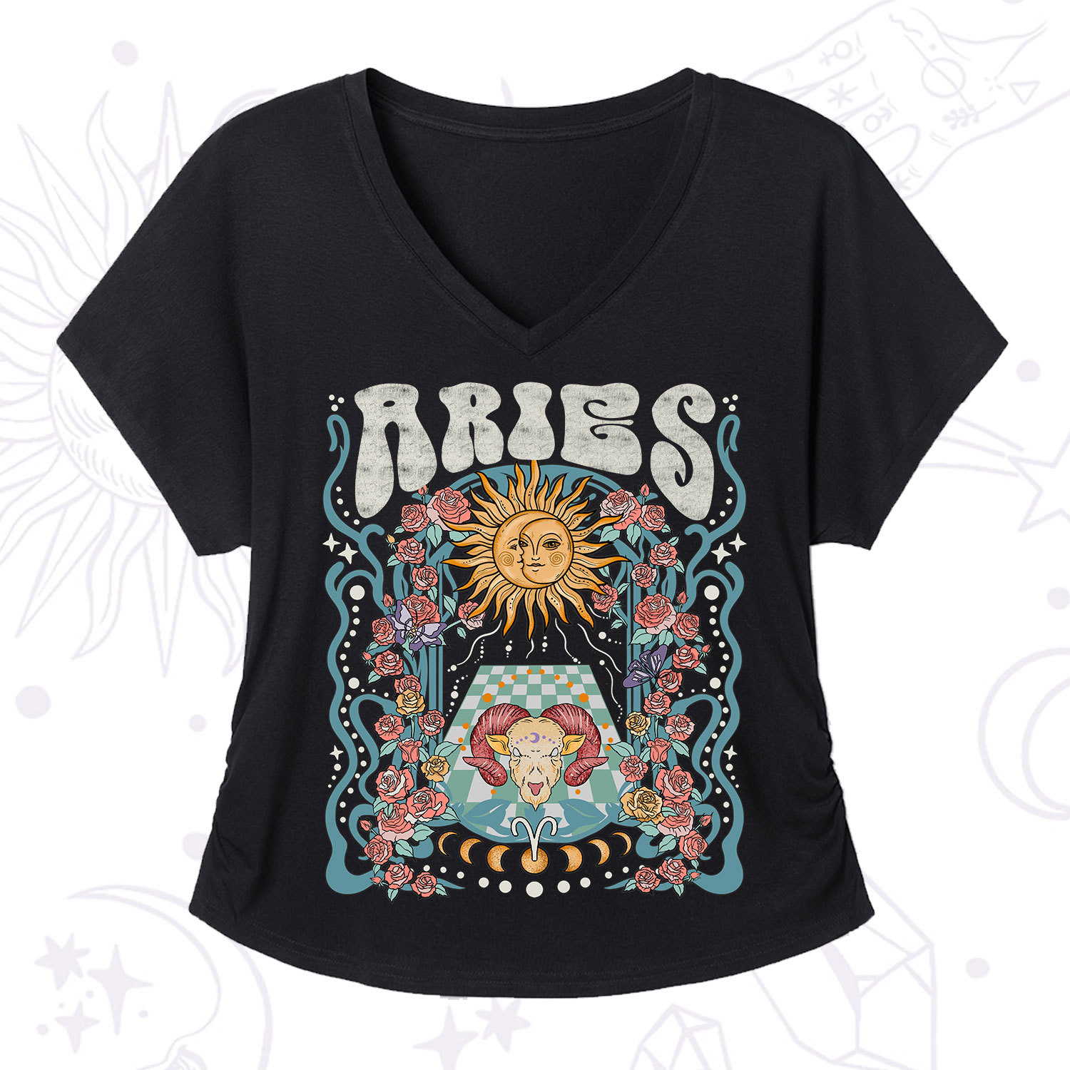 Purplehecate Aries Spirit Zodiac V-Neck T-Shirt