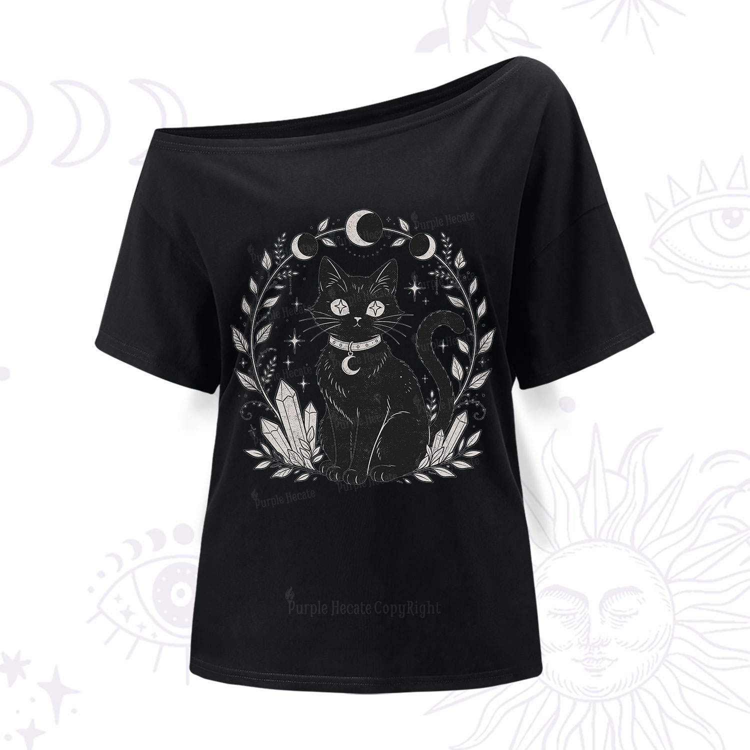 Purplehecate Mystical Cat One Shoulder T-Shirt