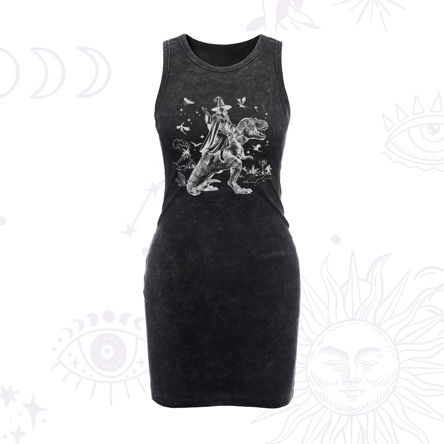 Purplehecate Witch Riding Dino Vintage Bodycon Tank Dress