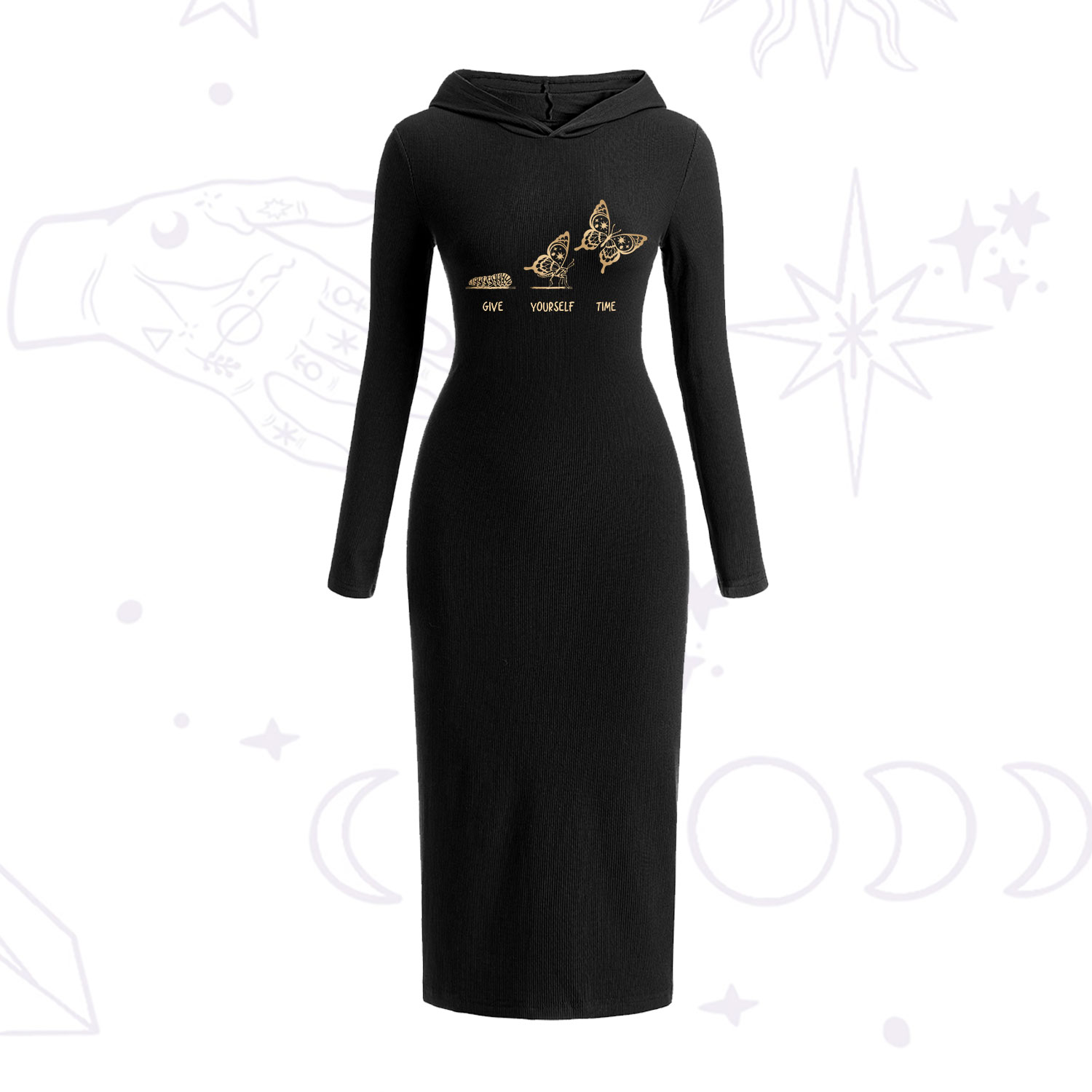 Purplehecate Give Yourself Time Butterfly Hooded Knit Dress