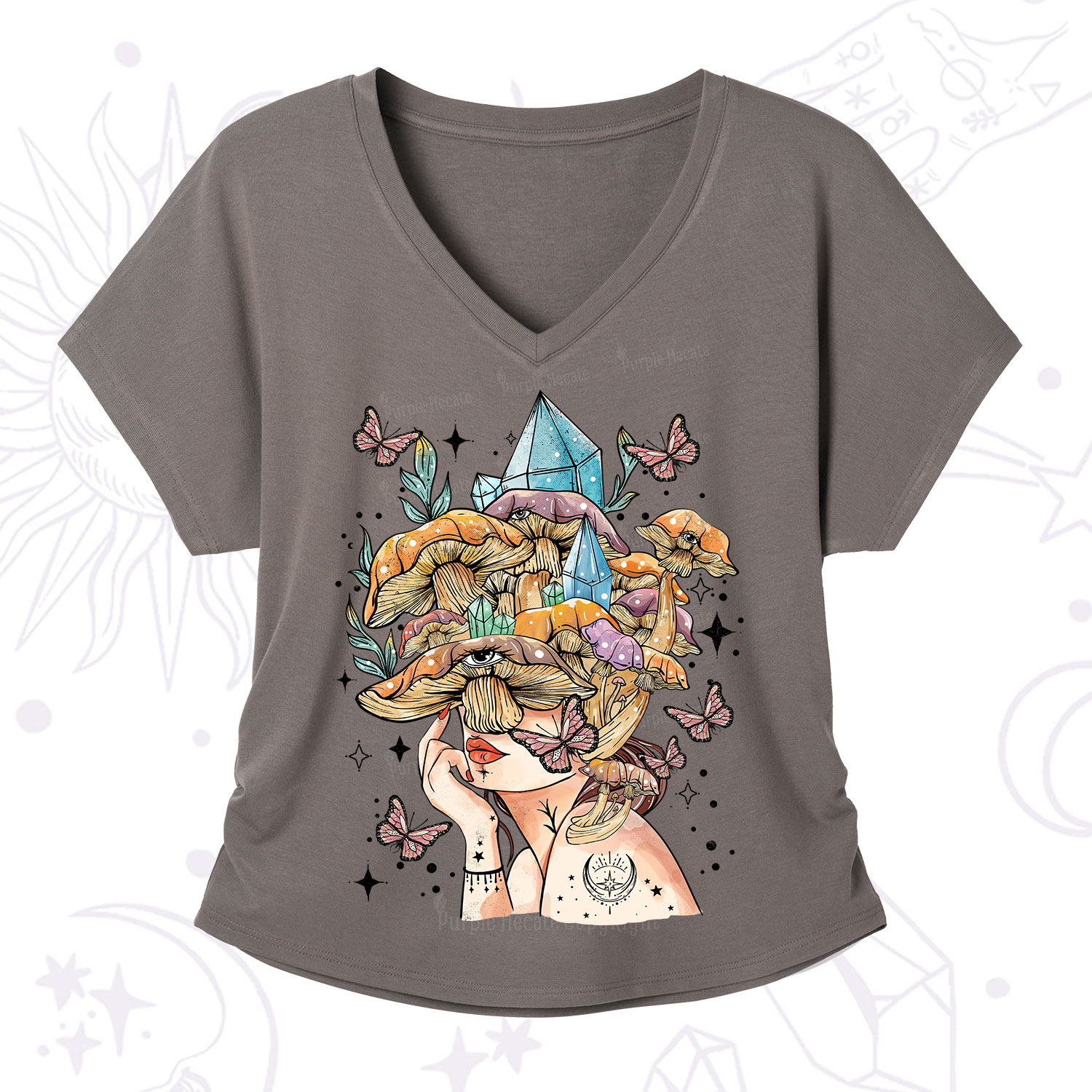 Purplehecate Crystal Goddess V-Neck T-Shirt