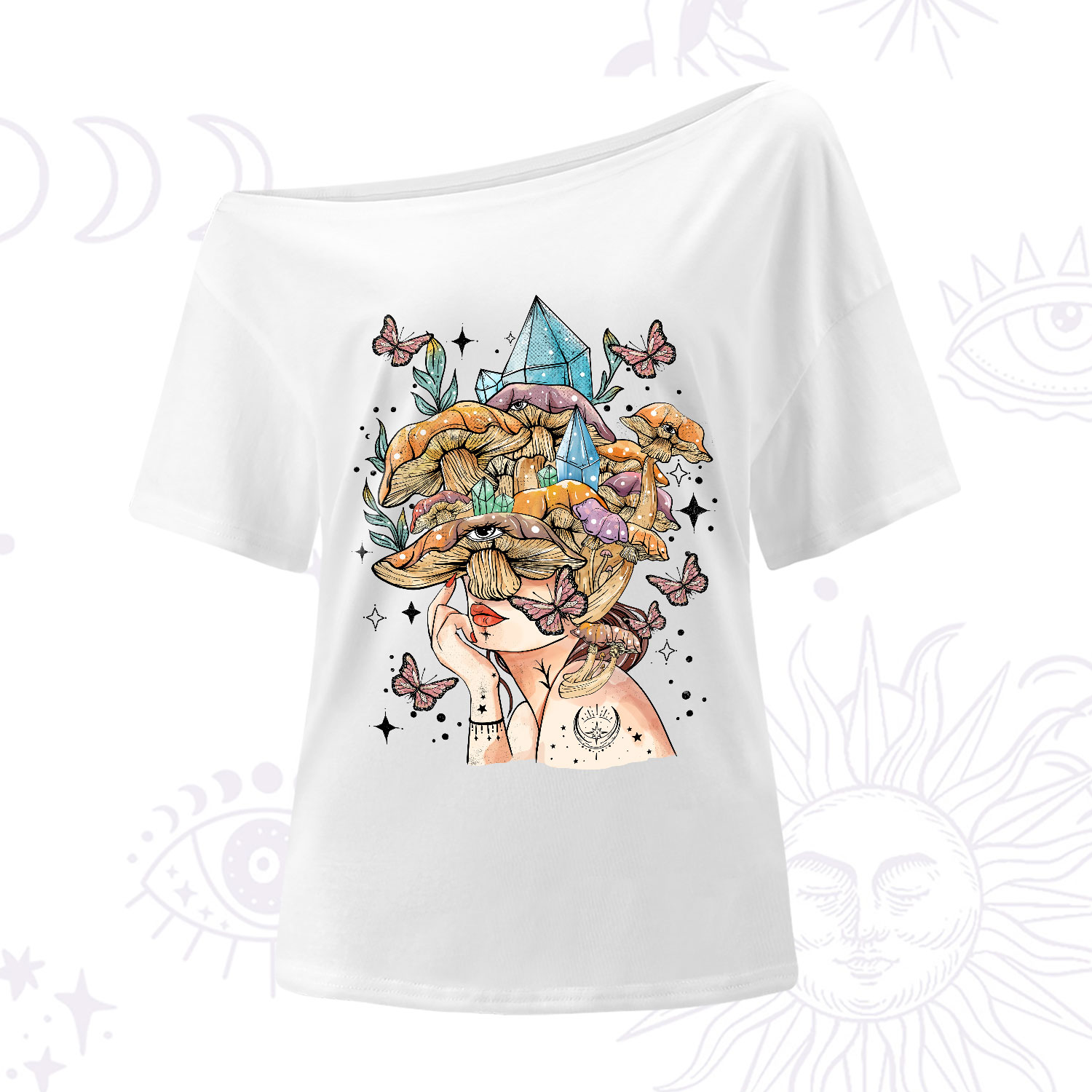 Purplehecate Crystal Goddess One-Shoulder T-Shirt