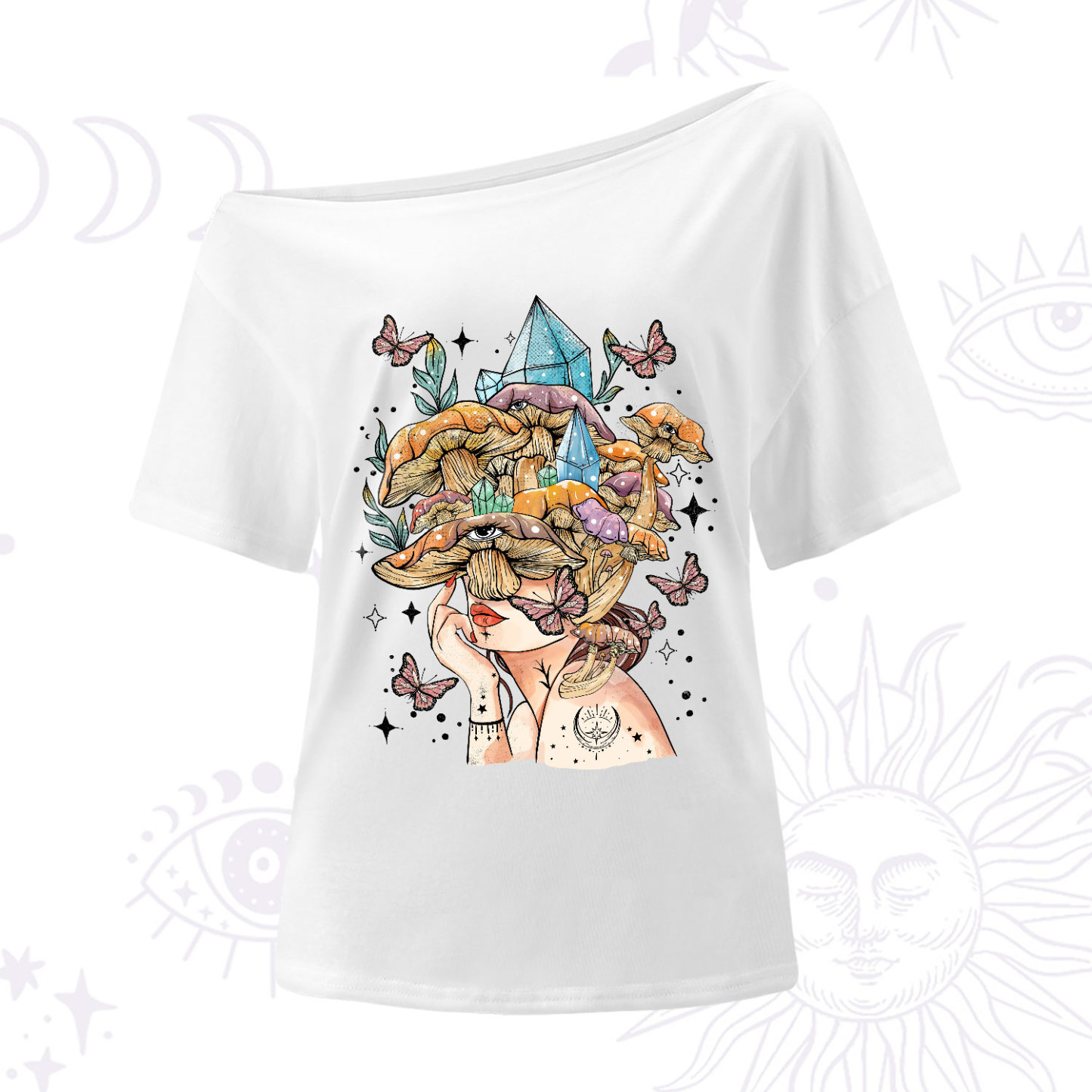 Purplehecate Crystal Goddess One-Shoulder T-Shirt