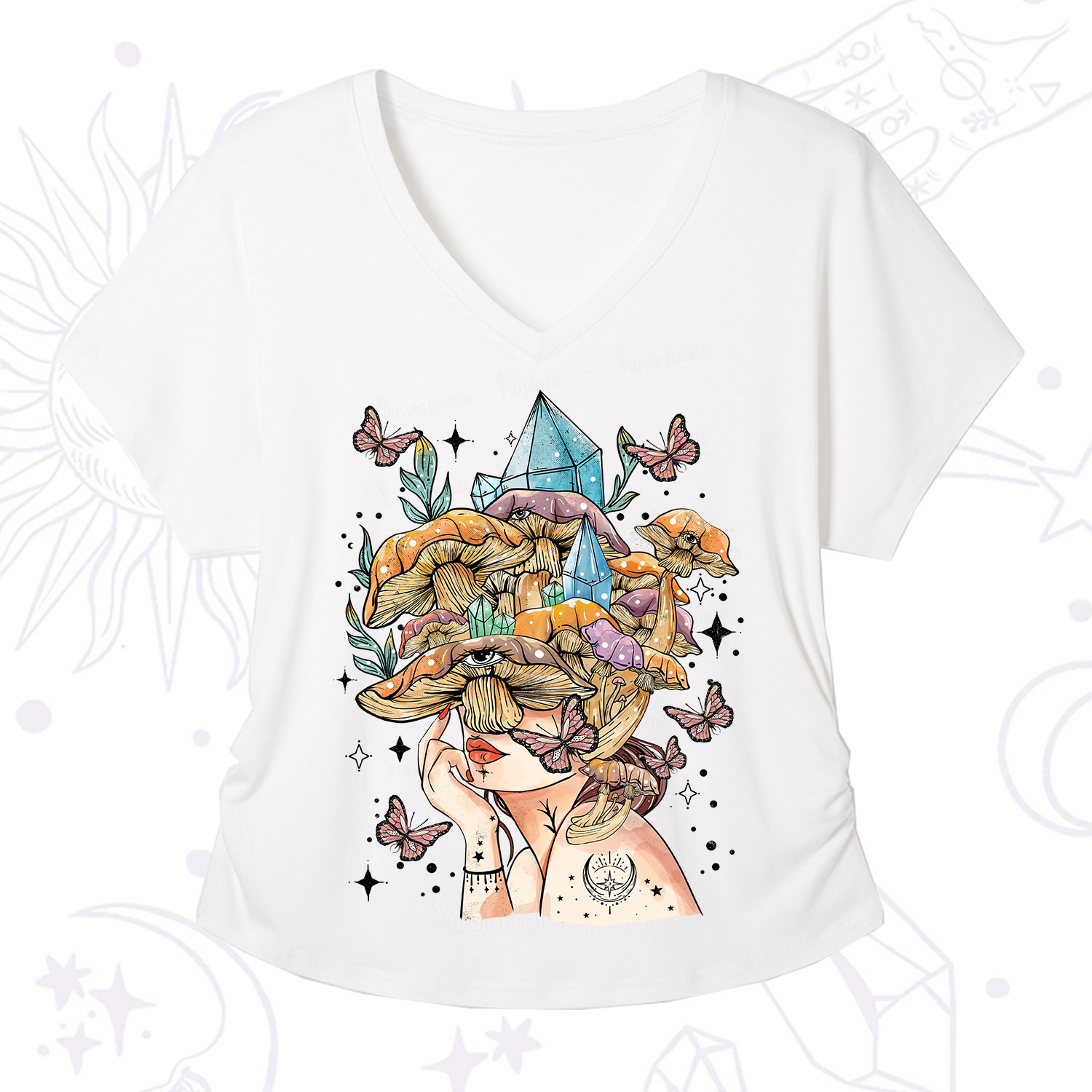 Purplehecate Crystal Goddess V-Neck T-Shirt