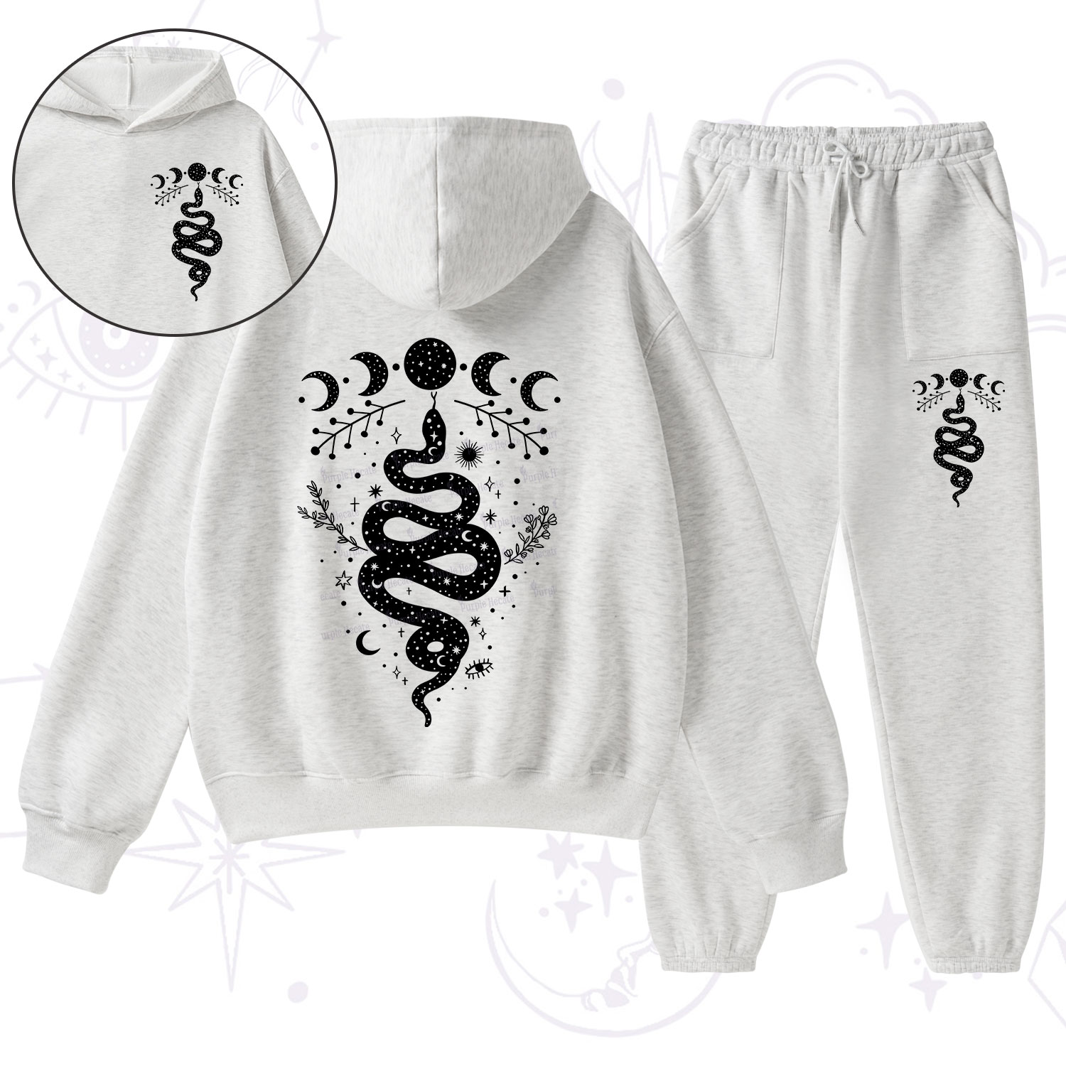 Purplehecate Snake And Moon Phase Comfort Fleece Hoodie Suit