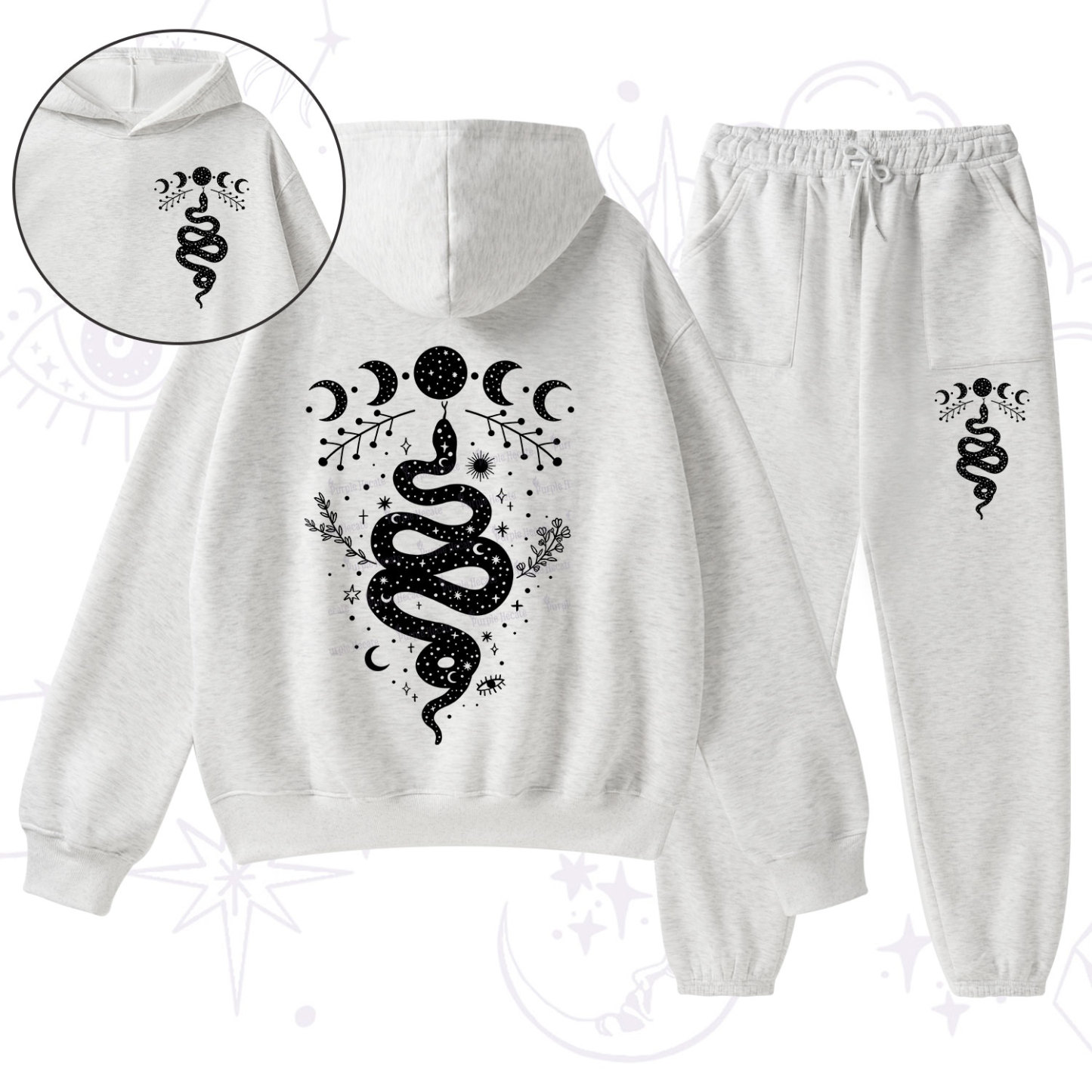 Purplehecate Snake And Moon Phase Comfort Fleece Hoodie Suit