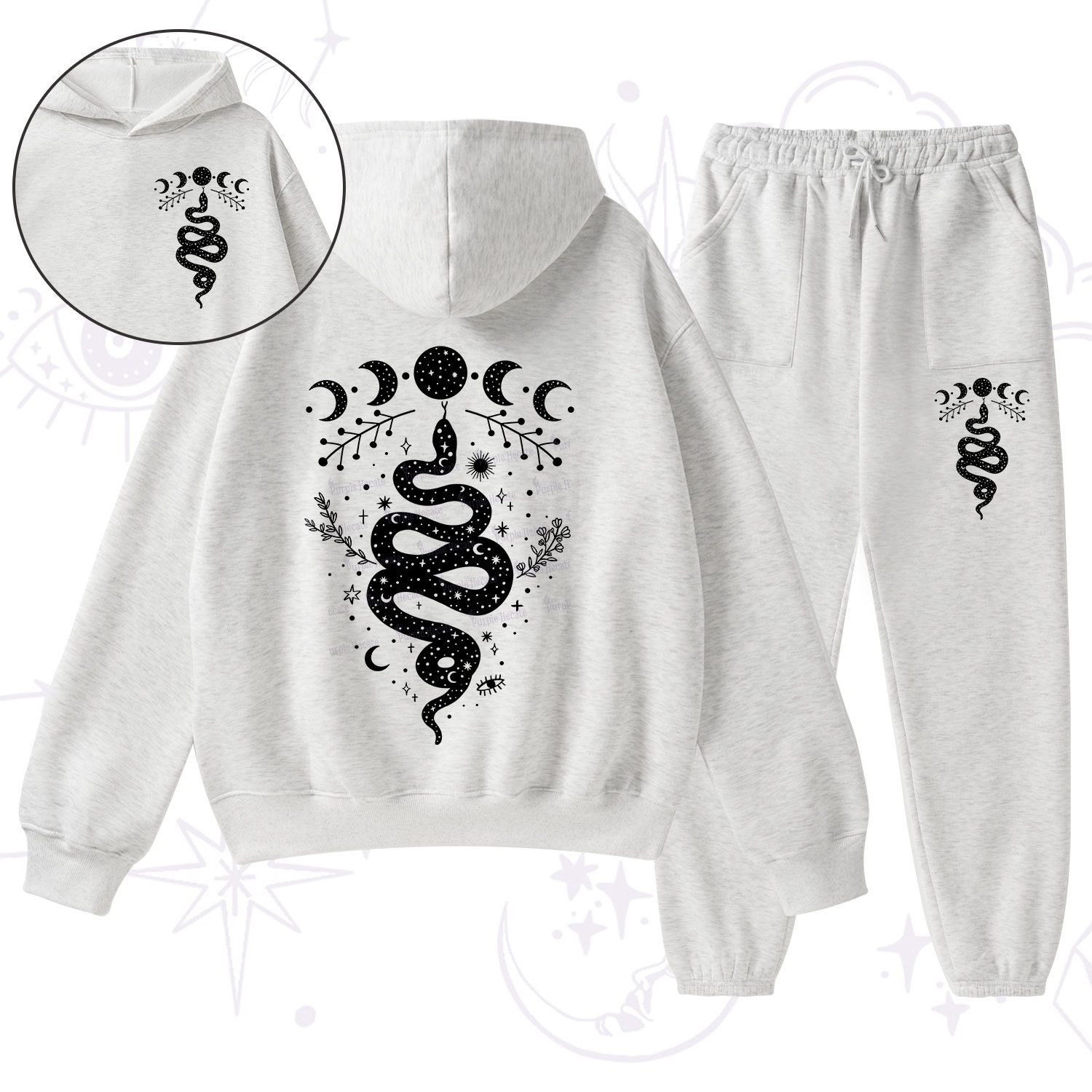 Purplehecate Snake And Moon Phase Comfort Fleece Hoodie Suit