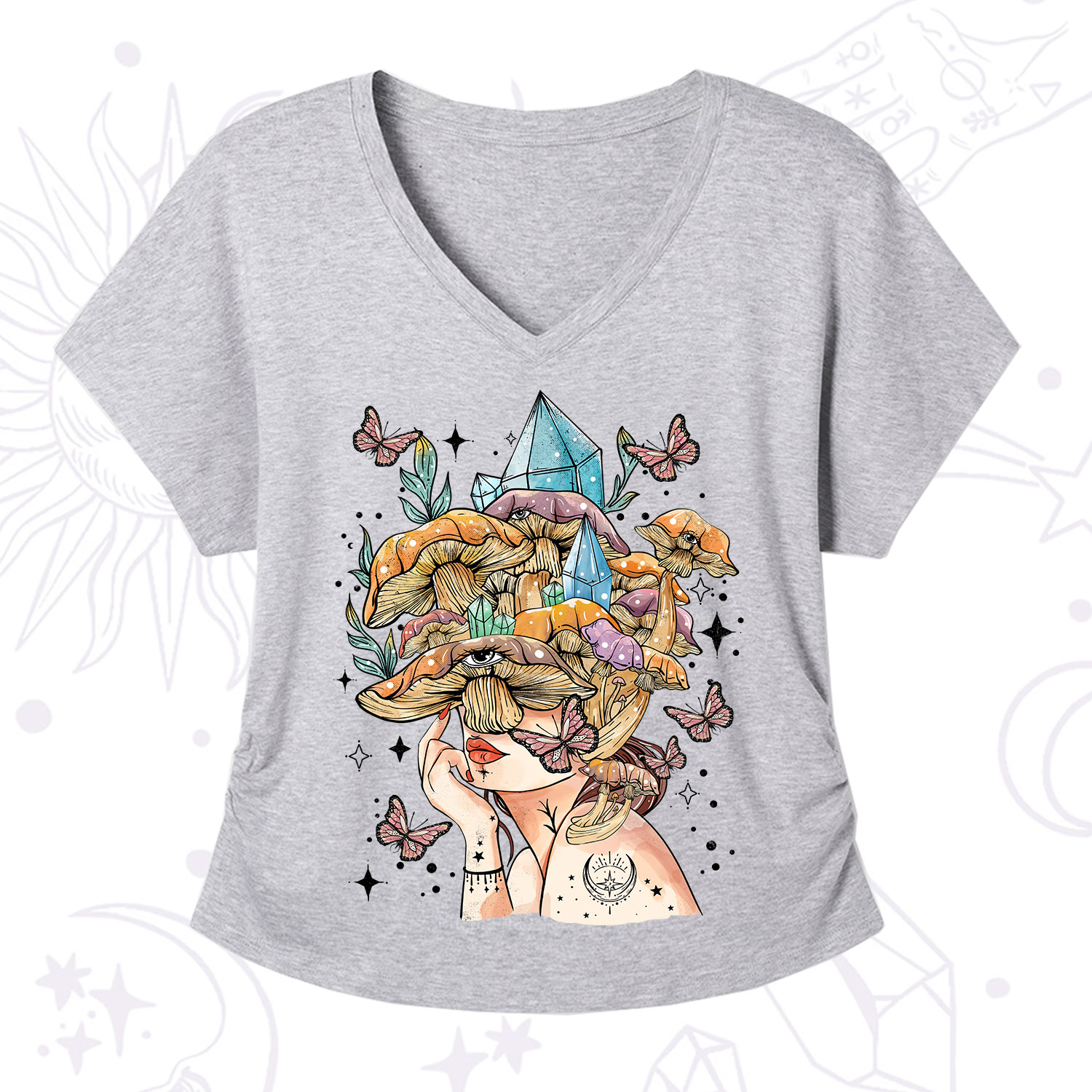 Purplehecate Crystal Goddess V-Neck T-Shirt