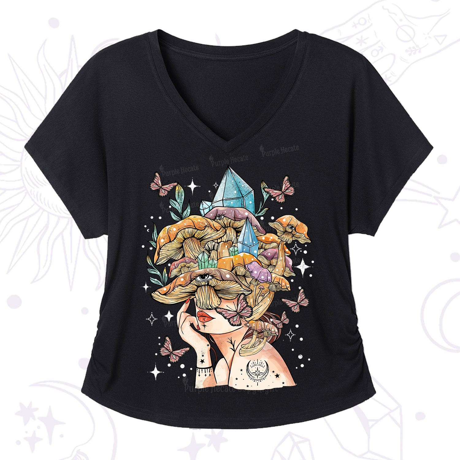 Purplehecate Crystal Goddess V-Neck T-Shirt