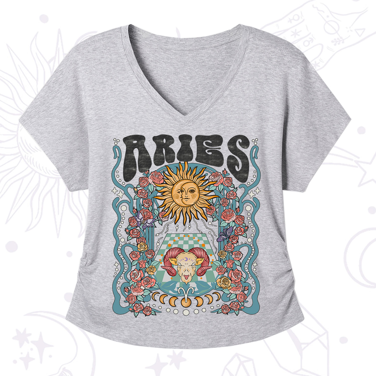 Purplehecate Aries Spirit Zodiac V-Neck T-Shirt