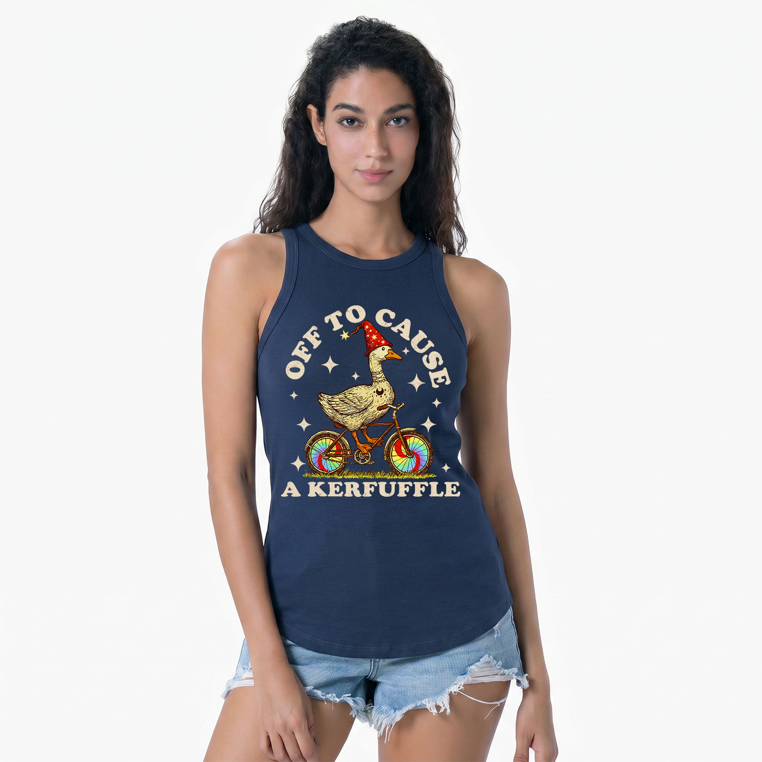 Purplehecate Off to Cause a Kerfuffle Goose Racerback Tank Top