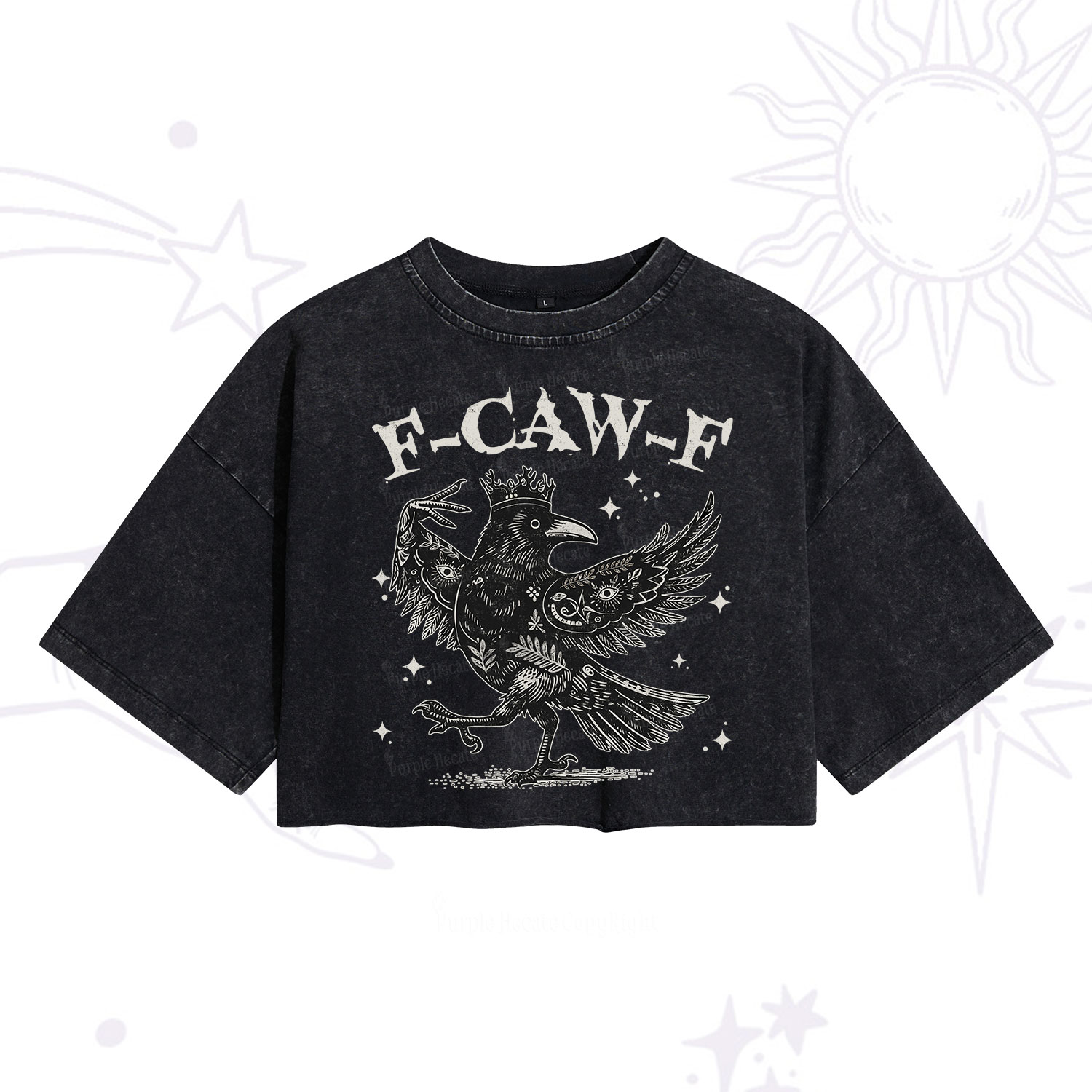 Purplehecate F-caw-f Funny Crow Washed Cropped T-Shirt