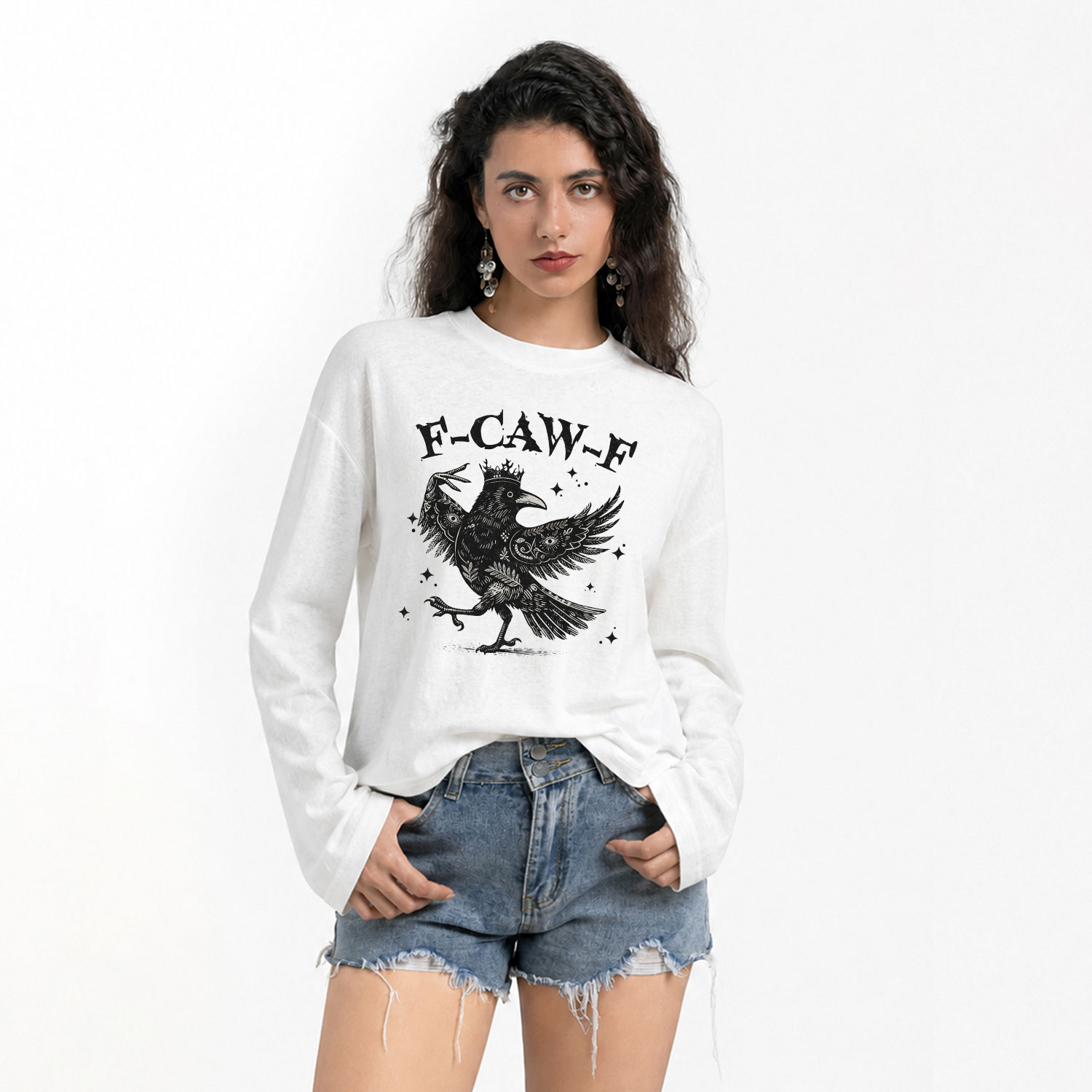 Purplehecate F-caw-f Funny Crow Slub Long Sleeve T-Shirt
