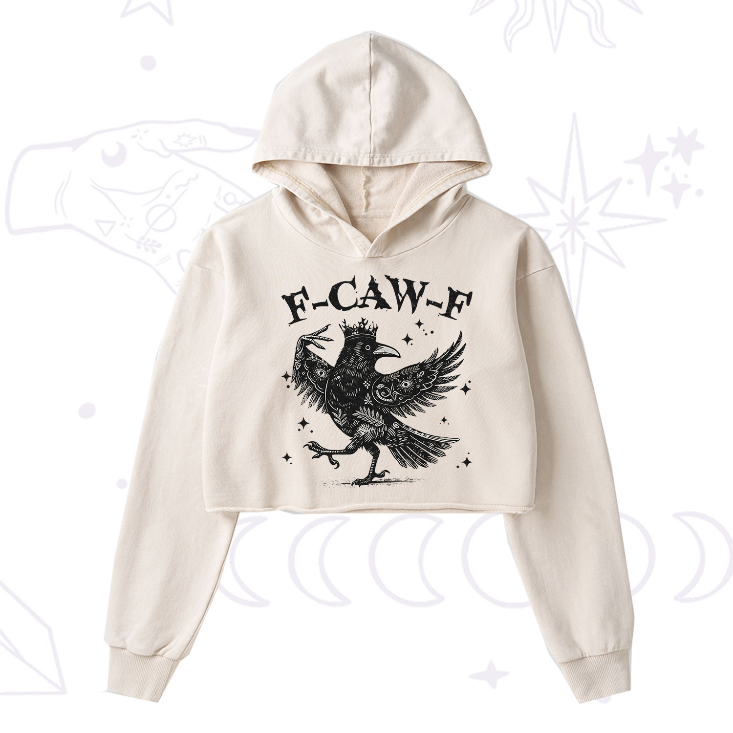 Purplehecate F-caw-f Funny Crow Washed Cropped Hoodie