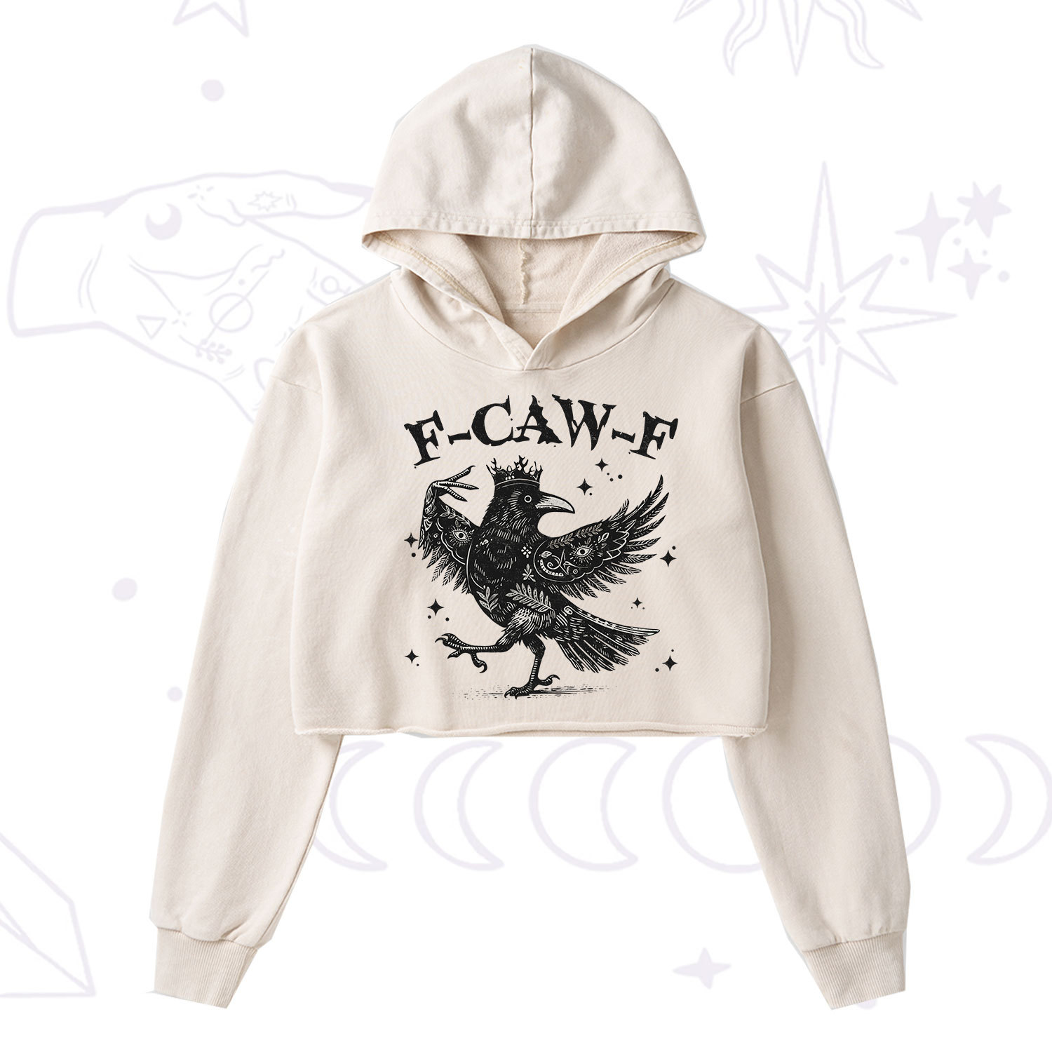 Purplehecate F-caw-f Funny Crow Washed Cropped Hoodie