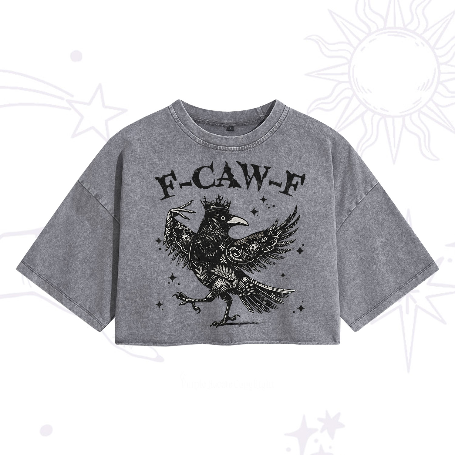 Purplehecate F-caw-f Funny Crow Washed Cropped T-Shirt