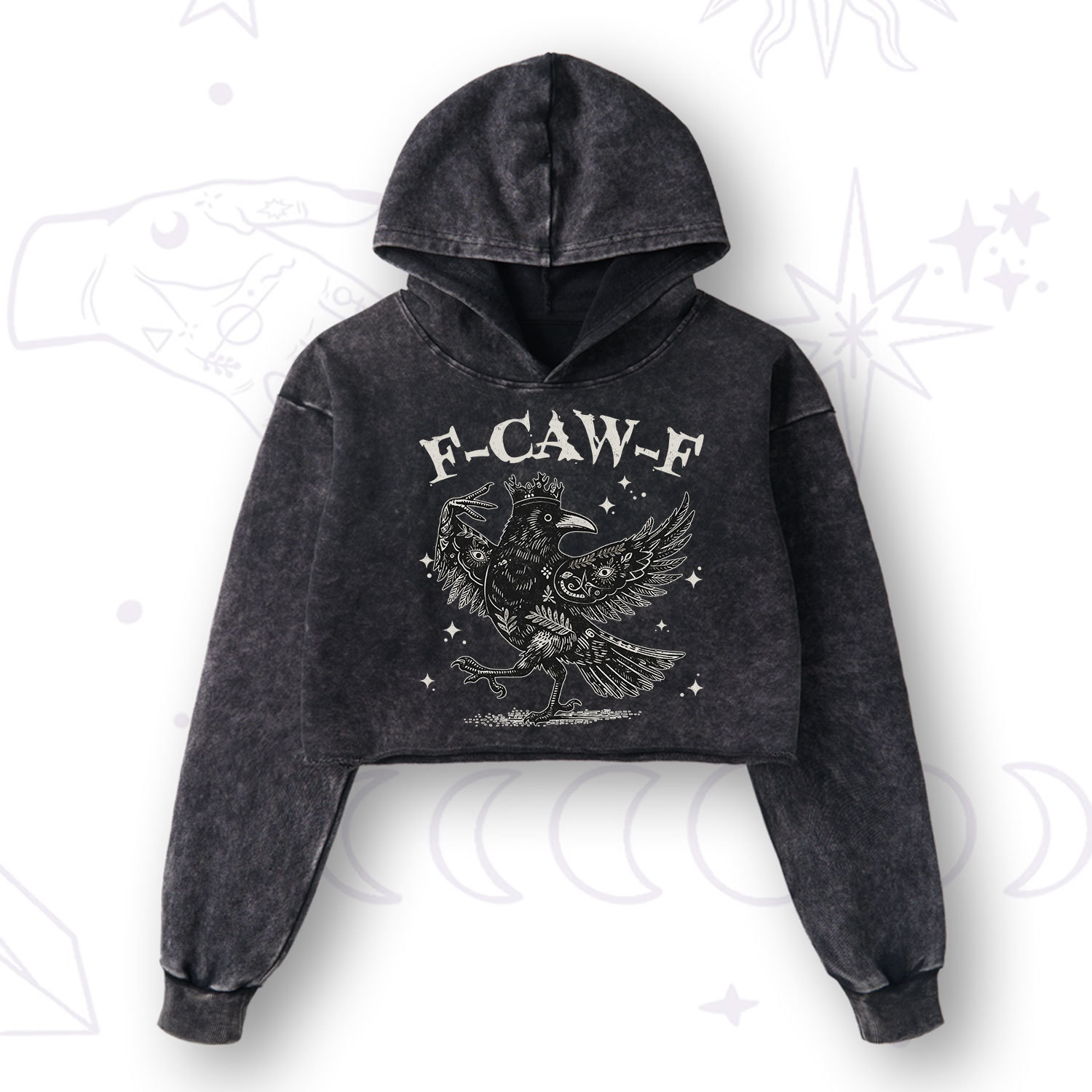 Purplehecate F-caw-f Funny Crow Washed Cropped Hoodie