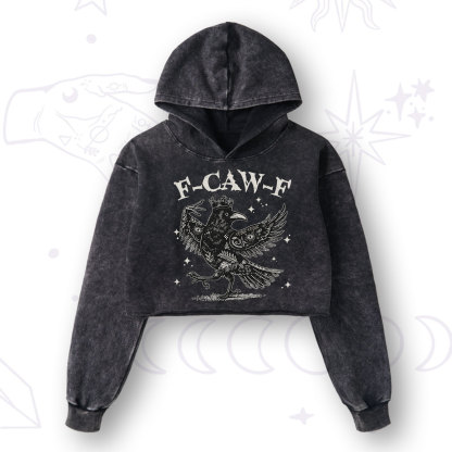 Purplehecate F-caw-f Funny Crow Washed Cropped Hoodie