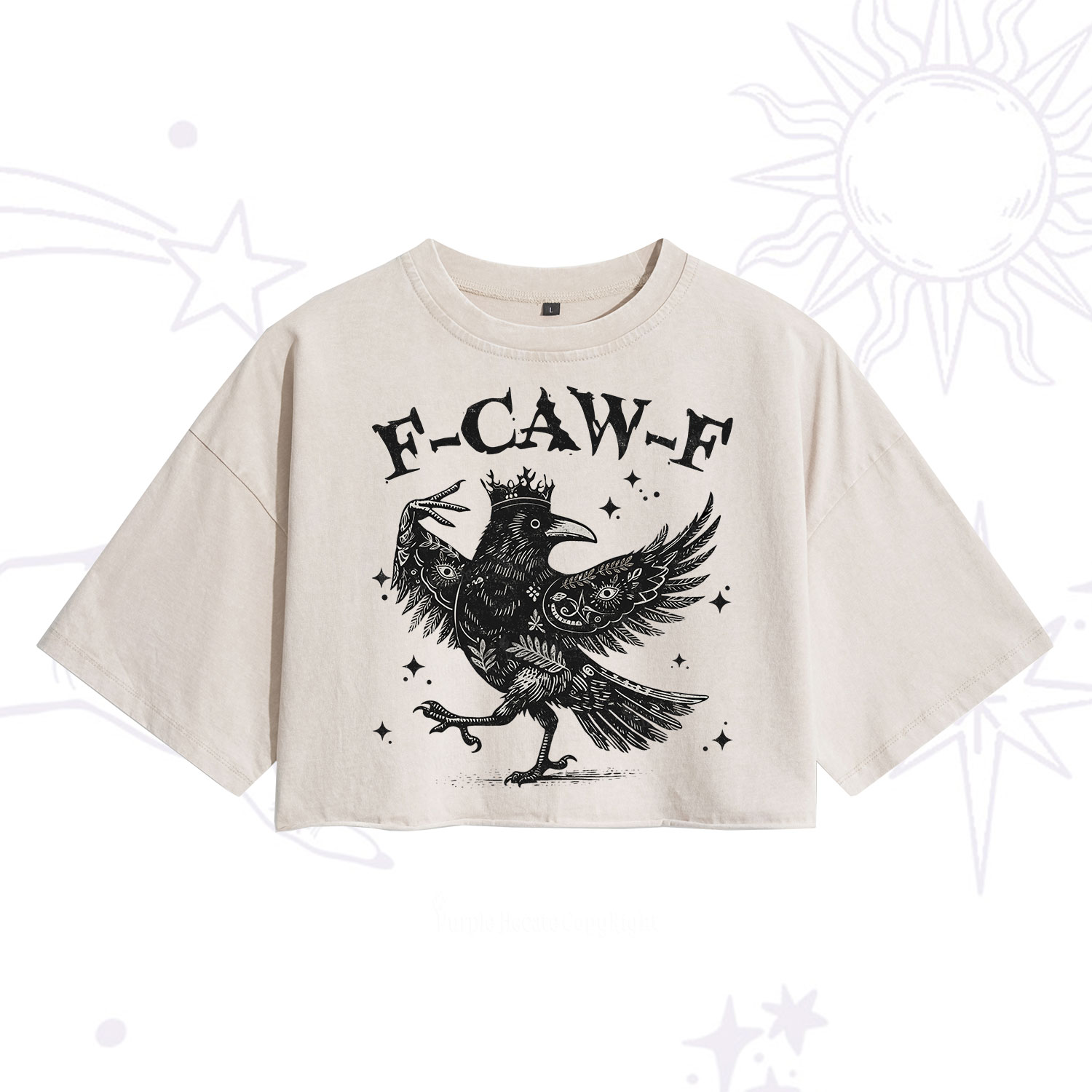 Purplehecate F-caw-f Funny Crow Washed Cropped T-Shirt
