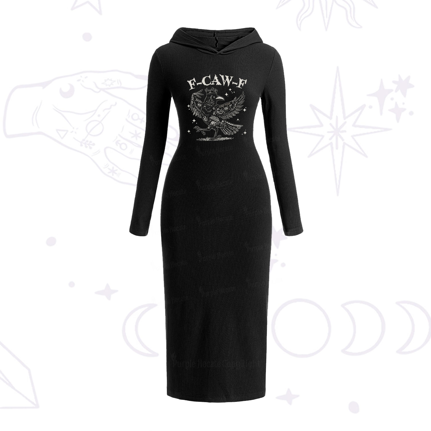 Purplehecate F-caw-f Funny Crow Hooded Knit Dress