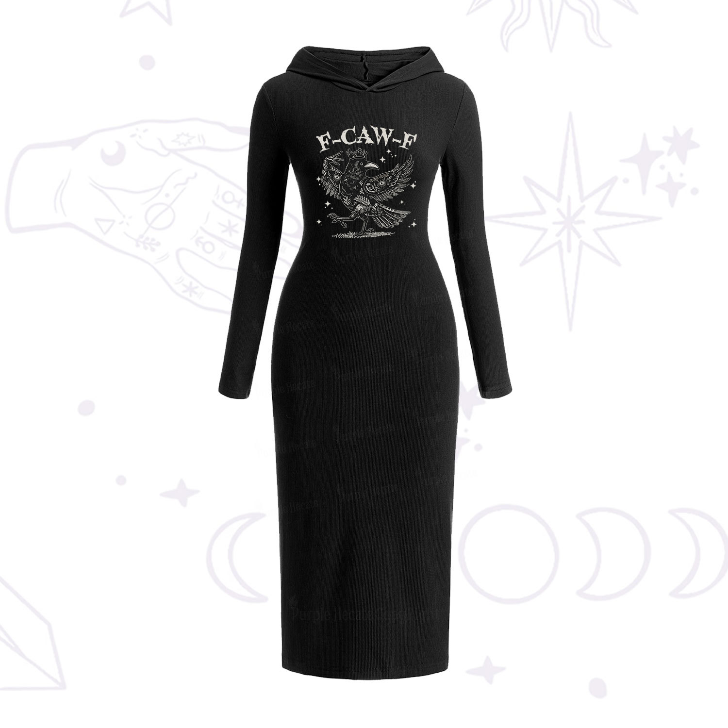 Purplehecate F-caw-f Funny Crow Hooded Knit Dress