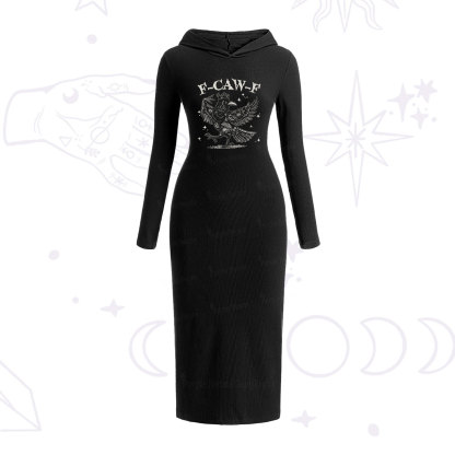 Purplehecate F-caw-f Funny Crow Hooded Knit Dress