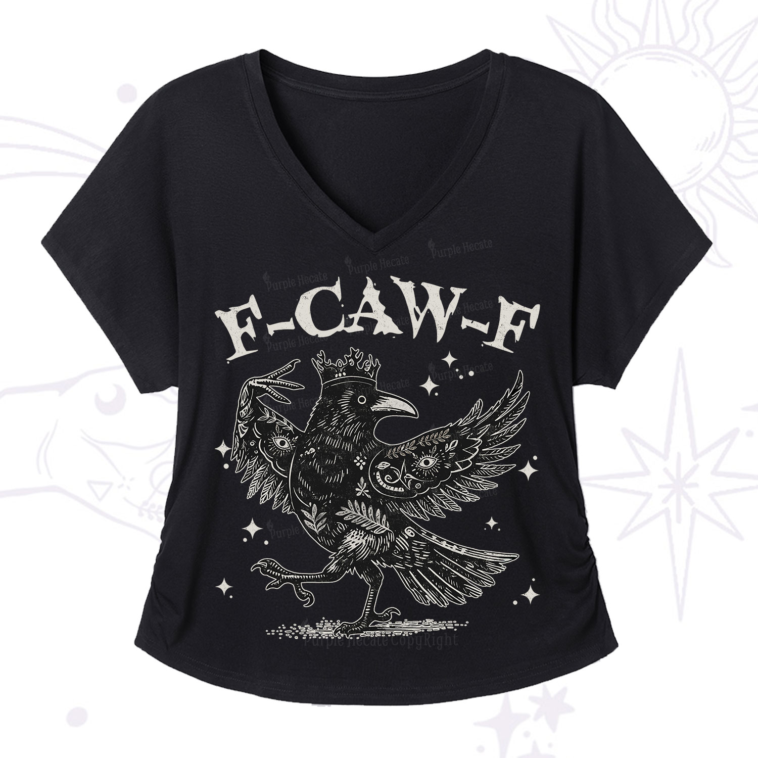 Purplehecate F-caw-f Funny Crow V-Neck T-Shirt