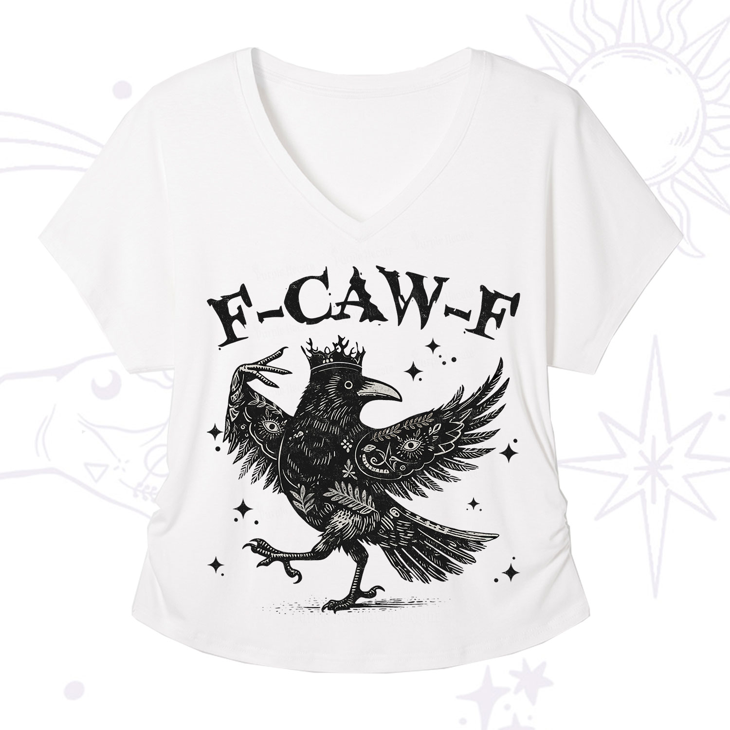 Purplehecate F-caw-f Funny Crow V-Neck T-Shirt