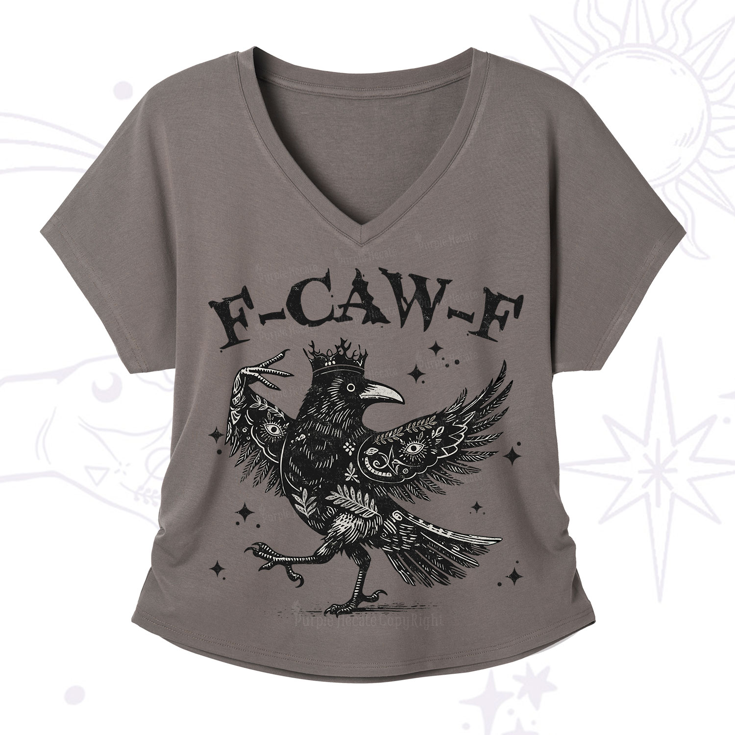 Purplehecate F-caw-f Funny Crow V-Neck T-Shirt