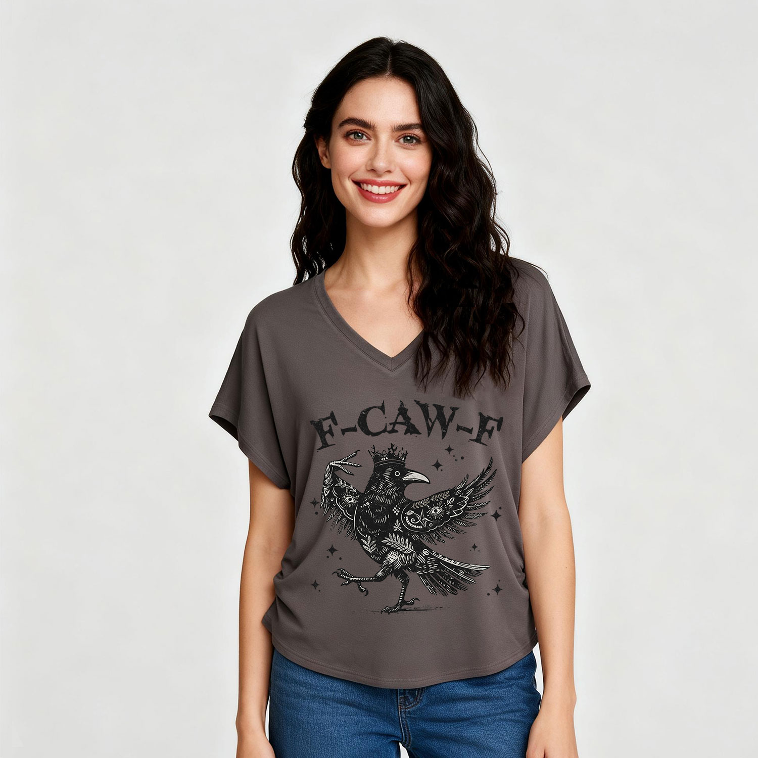 Purplehecate F-caw-f Funny Crow V-Neck T-Shirt
