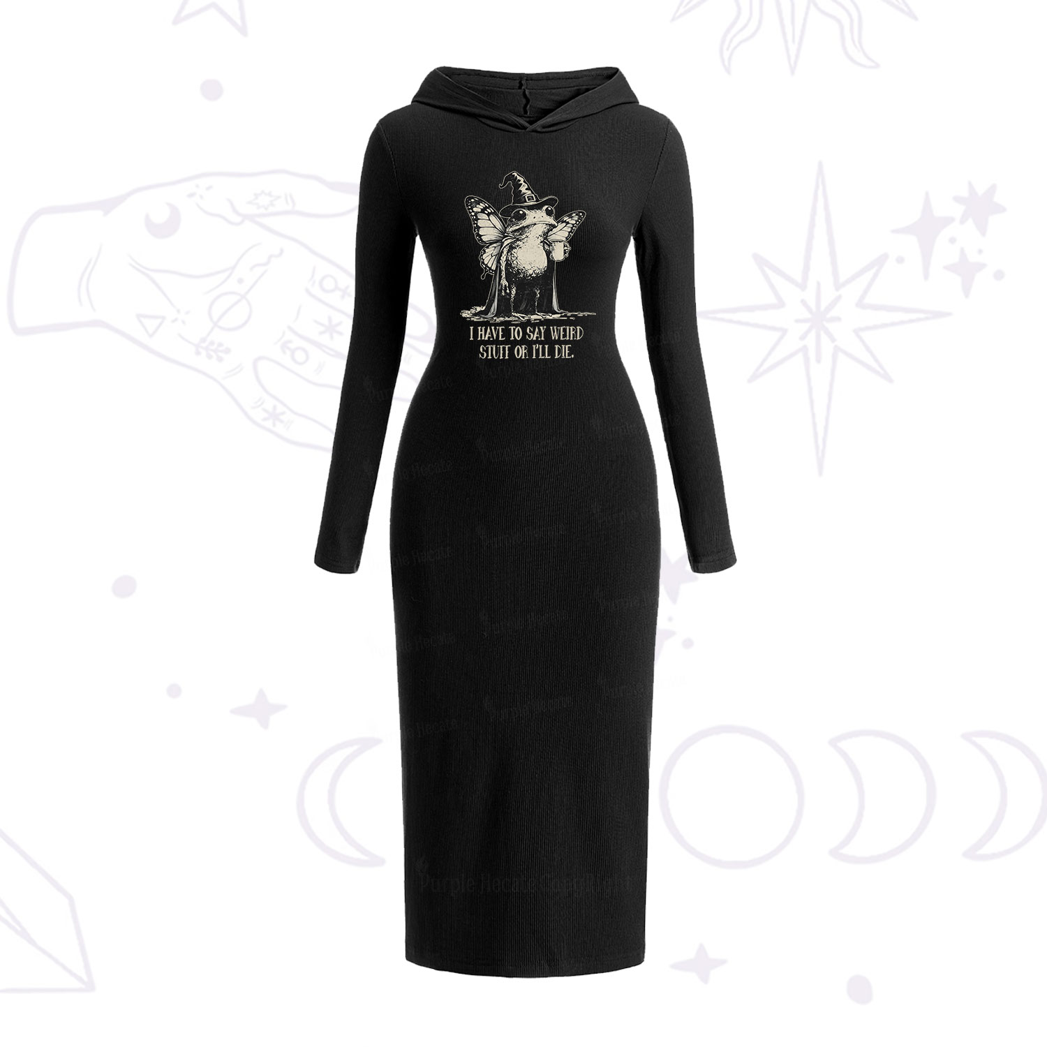 Purplehecate I Have to Say Weird Stuff Or I'll Die Hooded Knit Dress