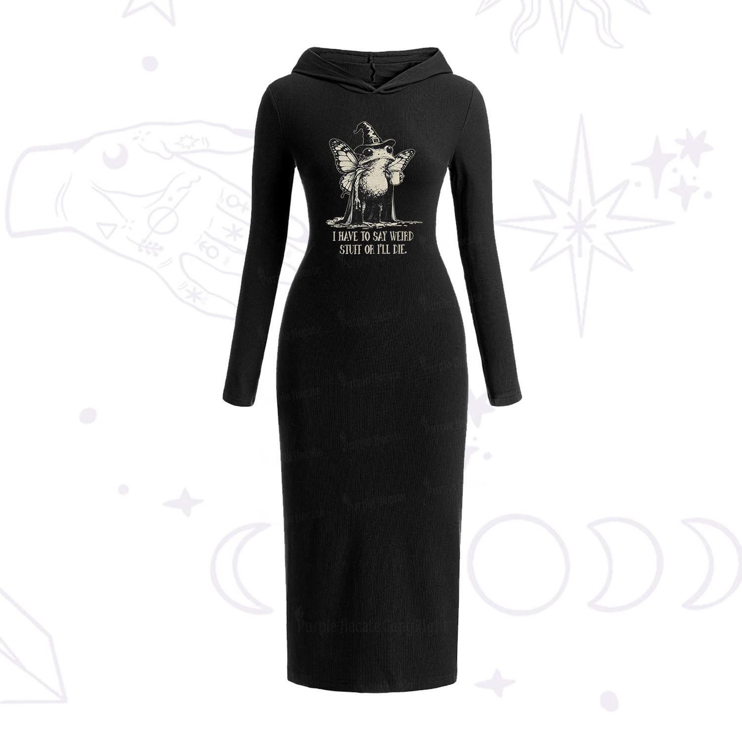 Purplehecate I Have to Say Weird Stuff Or I'll Die Hooded Knit Dress