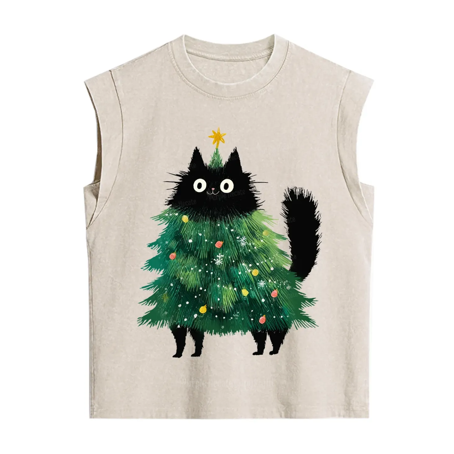 Purplehecate Black Cats Christmas Tree Christmas Vintage Washed Tank