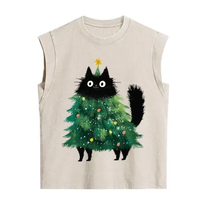 Purplehecate Black Cats Christmas Tree Christmas Vintage Washed Tank