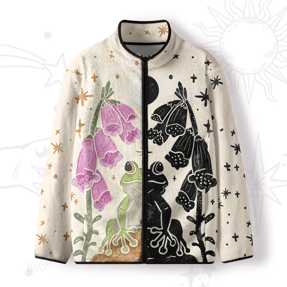 Purplehecate Dual-Tone Frog Garden Full Zip Fleece Jacket