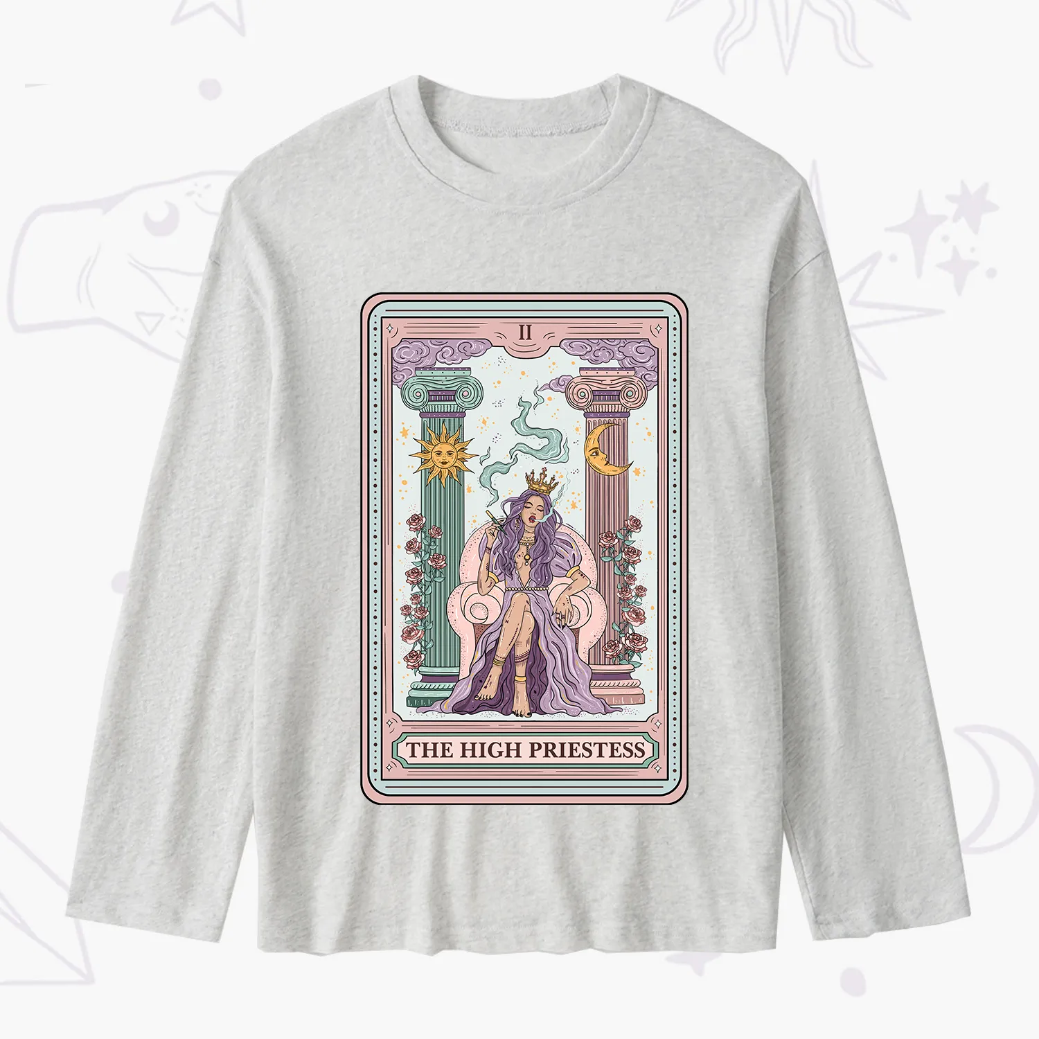 Purplehecate The High Priestess Tarot Card Slub Long Sleeve T-Shirt