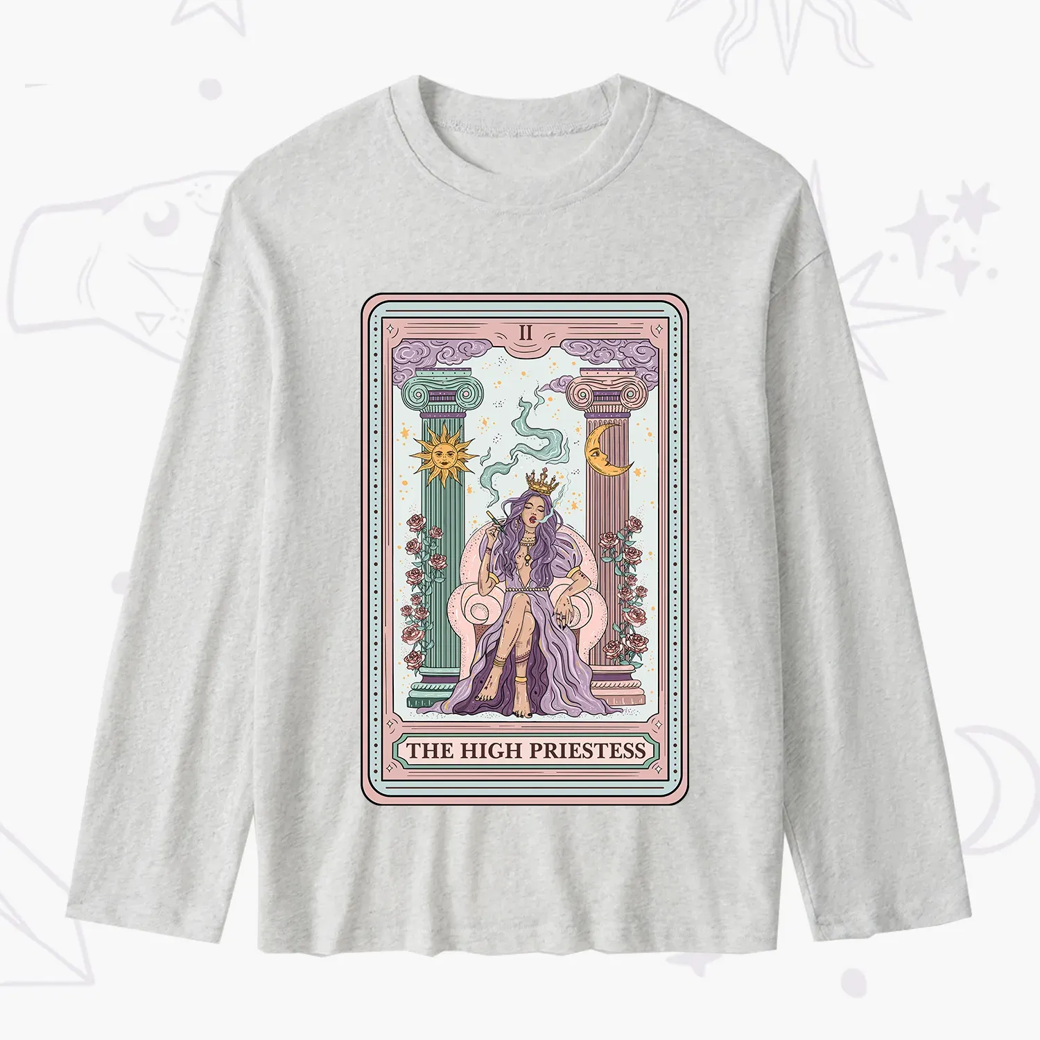 Purplehecate The High Priestess Tarot Card Slub Long Sleeve T-Shirt