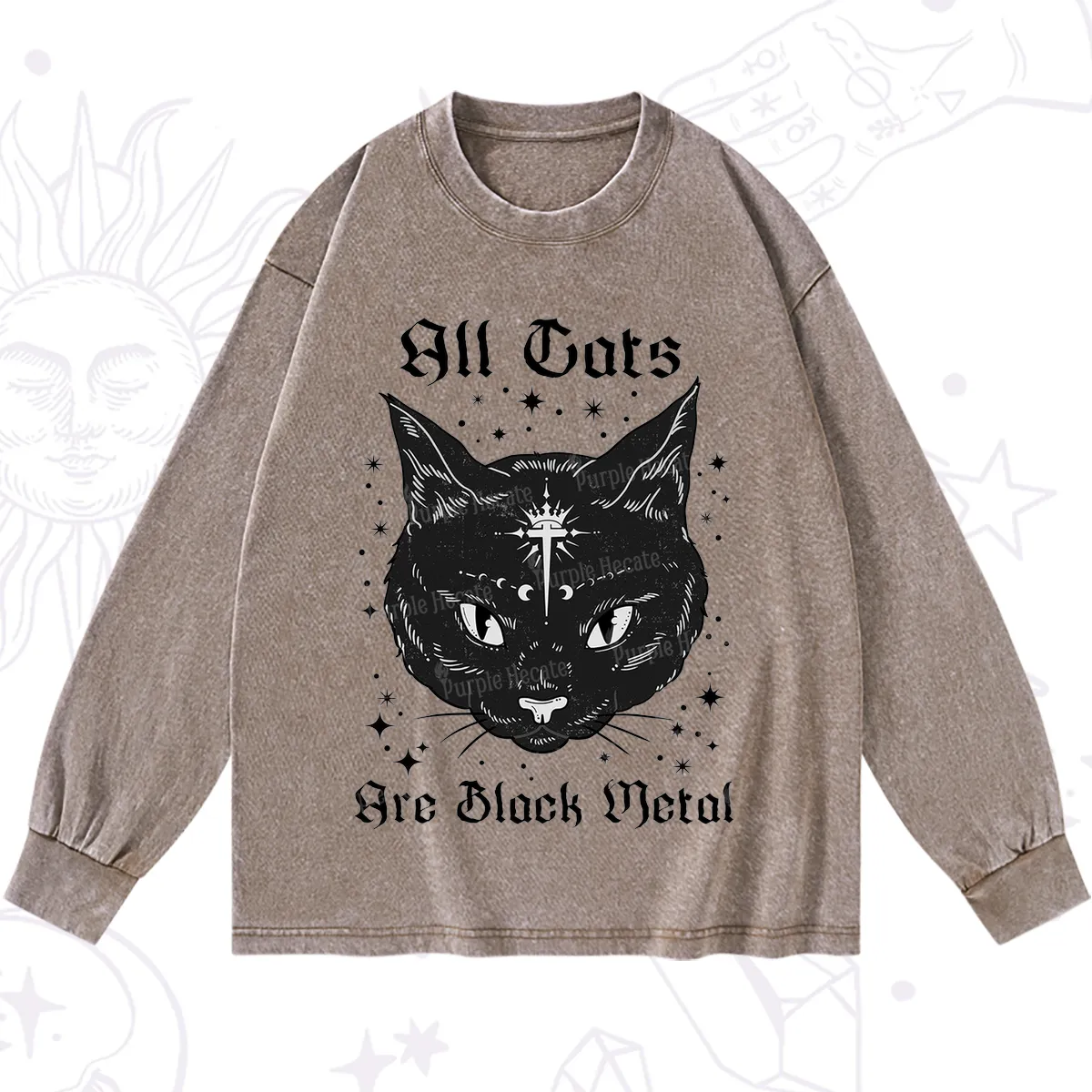 Purplehecate All Cats Are Black Metal Washed Long Sleeve Shirt