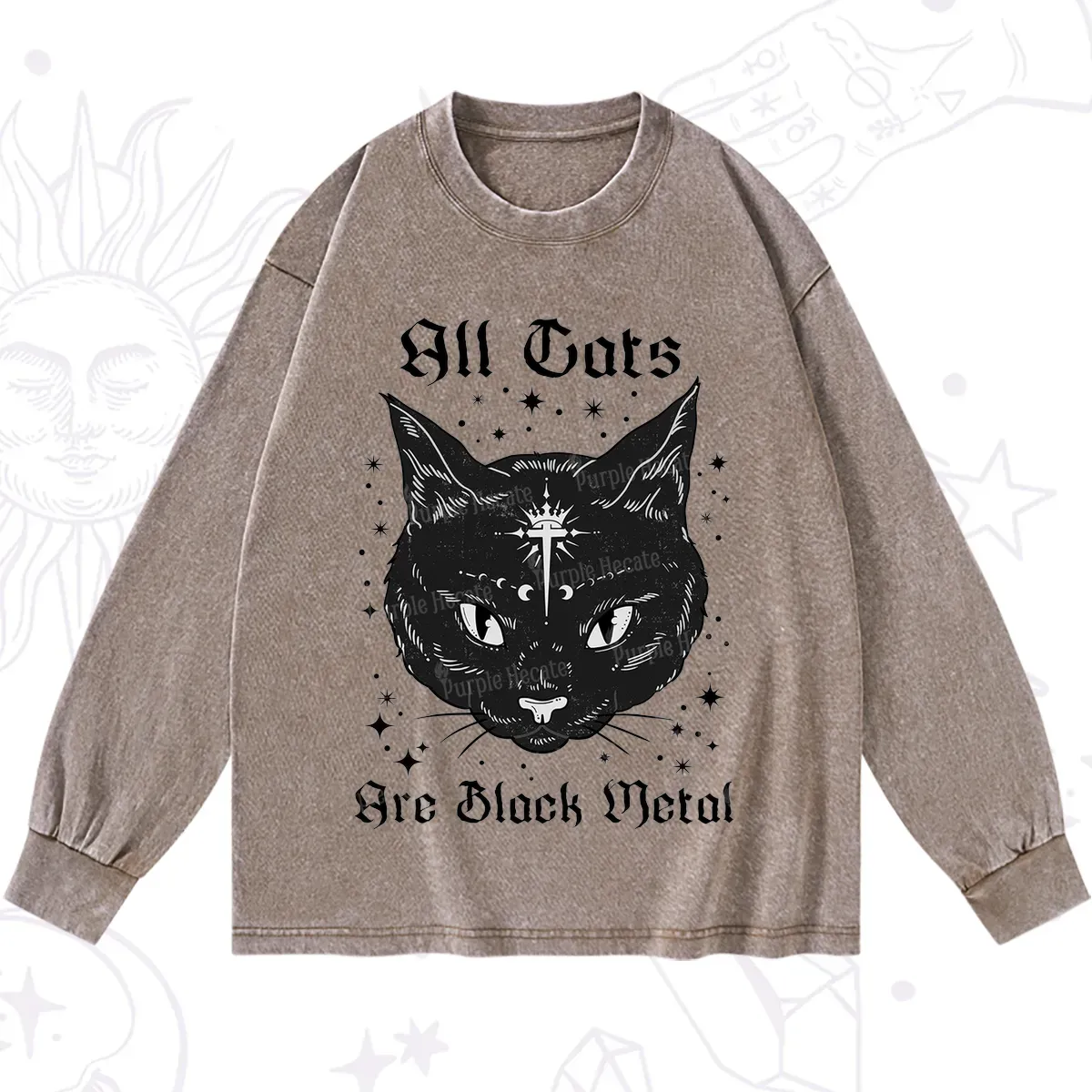 Purplehecate All Cats Are Black Metal Washed Long Sleeve Shirt