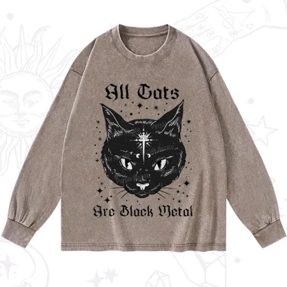 Purplehecate All Cats Are Black Metal Washed Long Sleeve Shirt