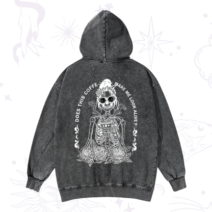 Purplehecate Does This Coffee Make Me Look Alive Washed Hoodie